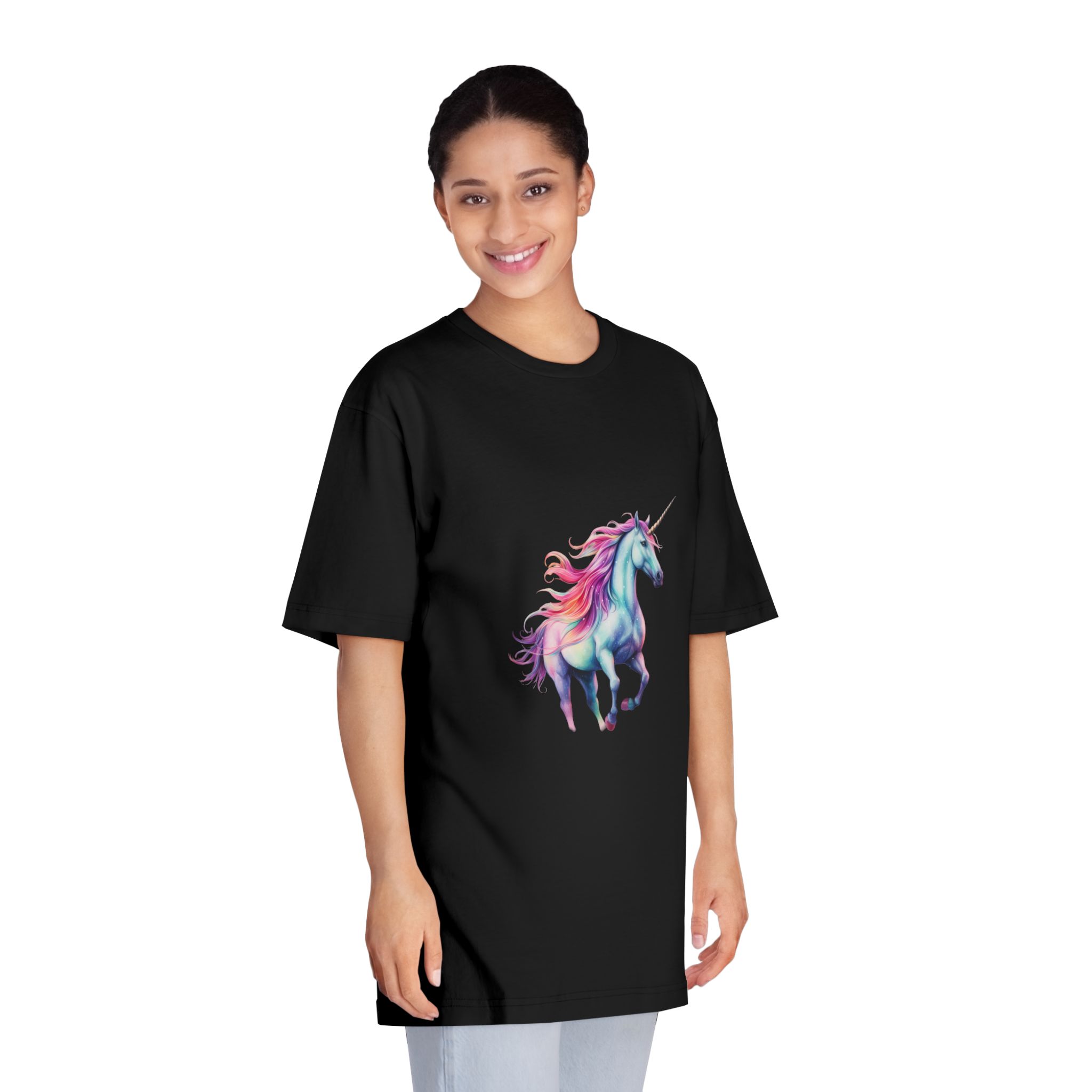 Unicorn With Rainbow Mane Pink Mane Running Sky Generative Ai Unisex Classic Crewneck T Shirt - Image 7
