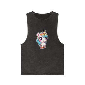 Sticker Unicorn With Rainbow Mane Blue Eyes Unisex Stonewash Tank Top