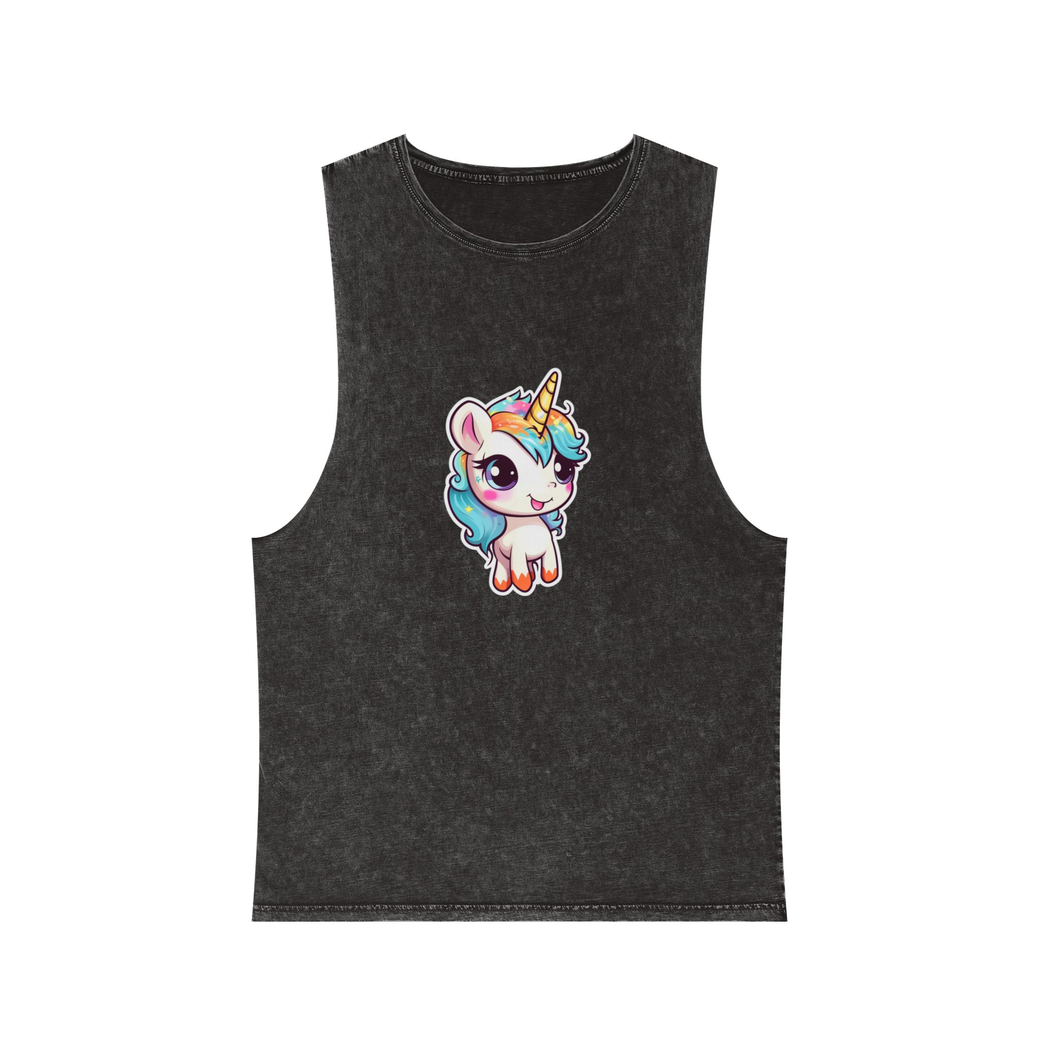 Sticker Unicorn With Rainbow Mane Blue Eyes Unisex Stonewash Tank Top