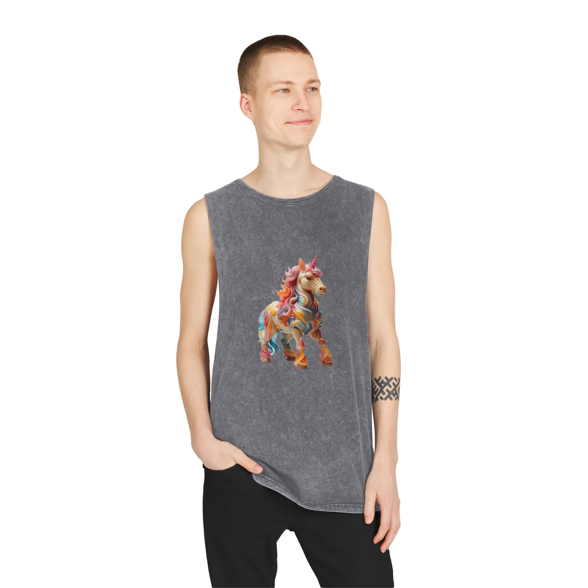 Colorful 3d Mythical Unicorn (1) Copy Unisex Stonewash Tank Top - Image 11