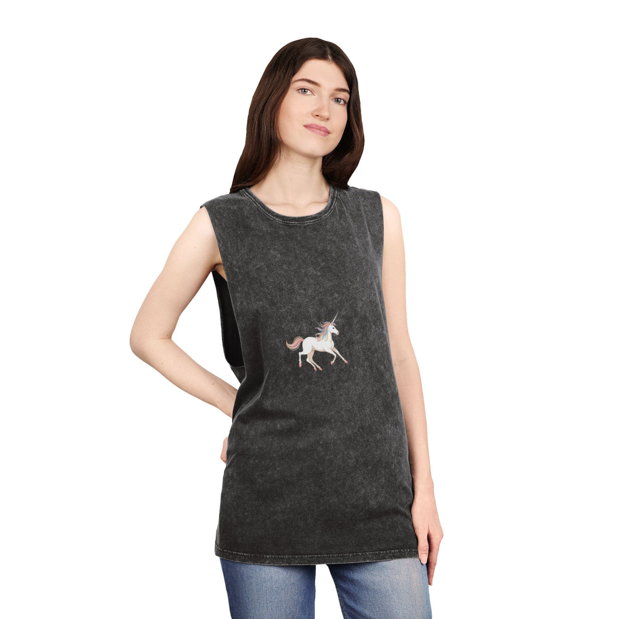 Beautiful Unicorn Running Magical Meadow Unicorn Background Images Whimsical Unicorn (53) Unisex Stonewash Tank Top - Image 4