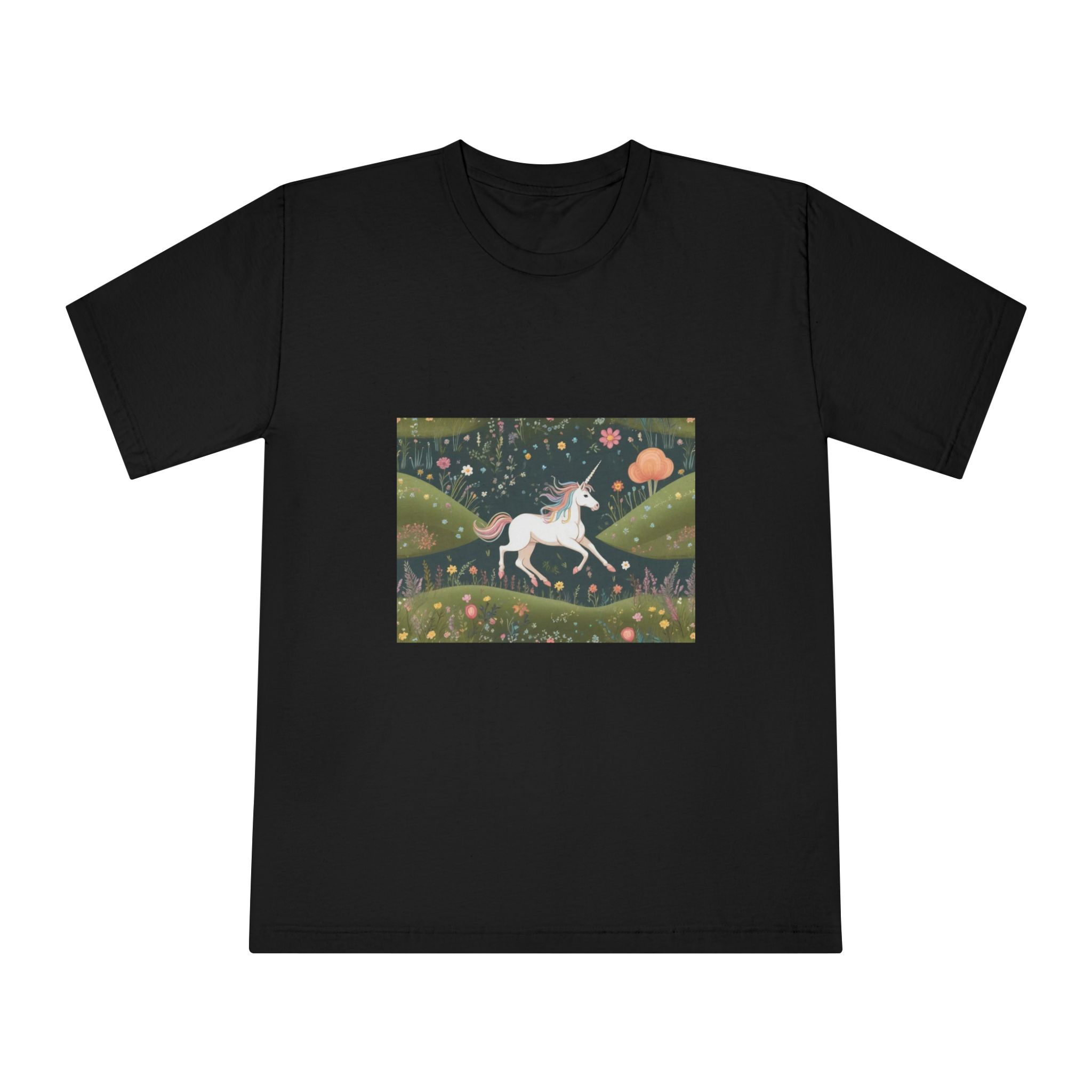 Beautiful Unicorn Running Magical Meadow Unicorn Background Images Whimsical Unicorn (53) Unisex Classic Crewneck T Shirt - Image 5