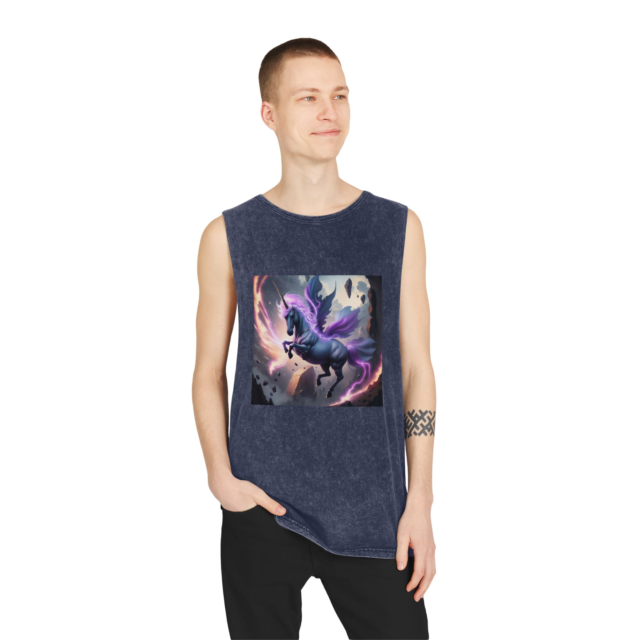 Unicorn Painting Unisex Stonewash Tank Top - Image 15