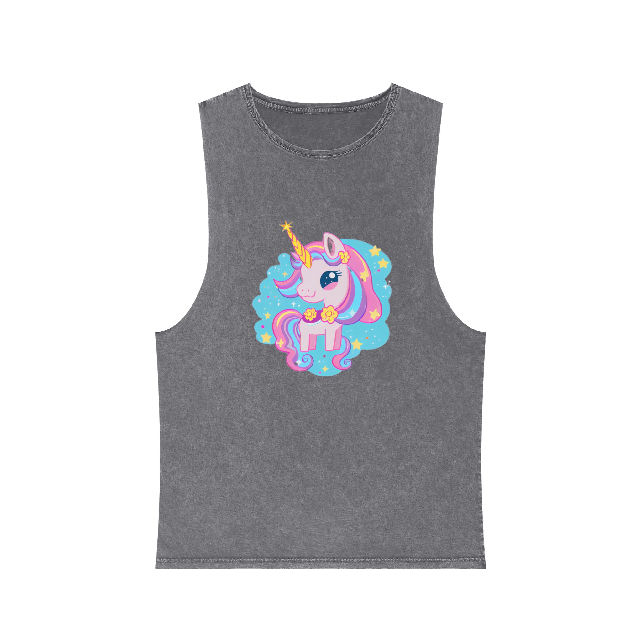 There Is Cartoon Unicorn With Bow Tie Stars Generative Ai Unisex Stonewash Tank Top - Image 9