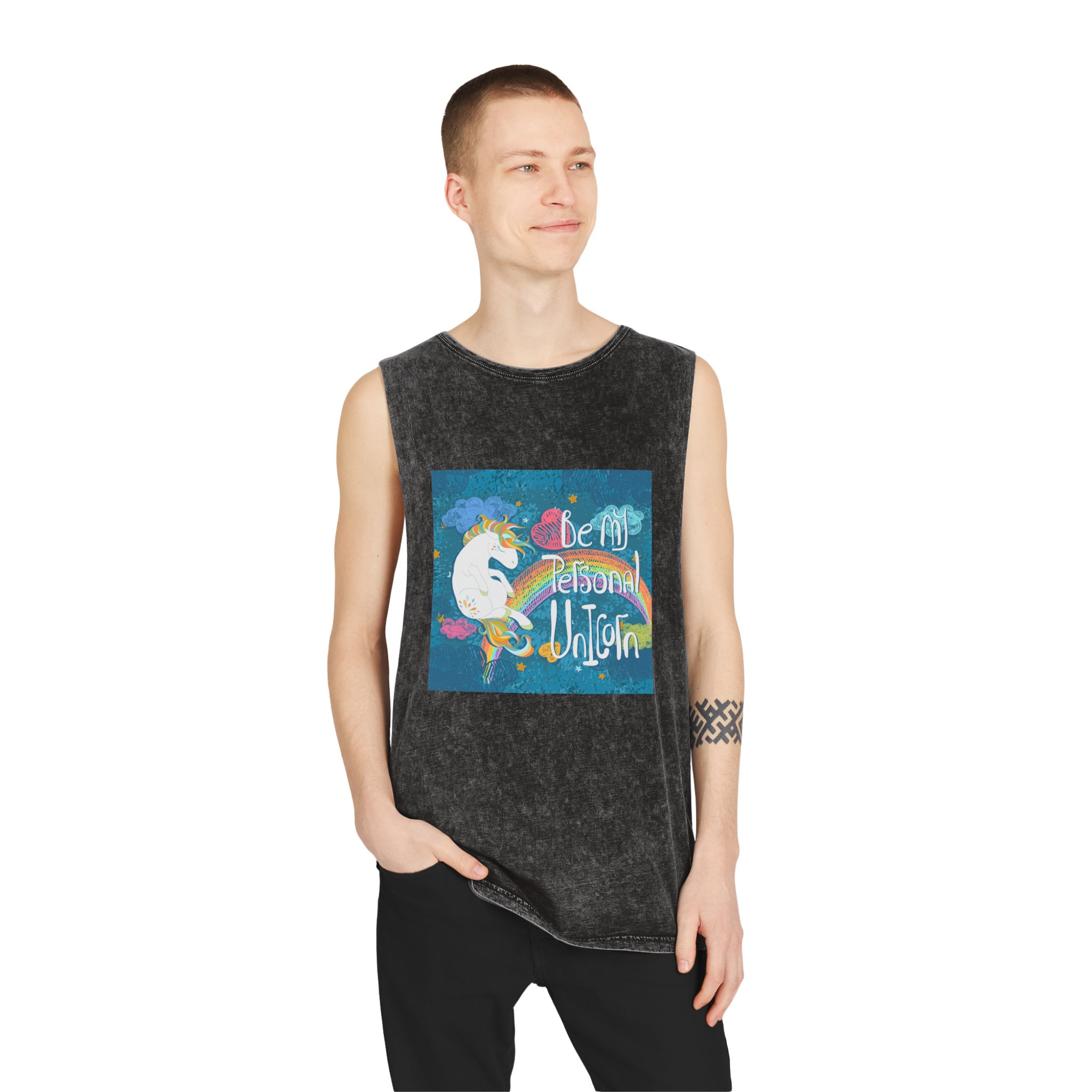 Be My Personal Unicorn Unisex Stonewash Tank Top - Image 3