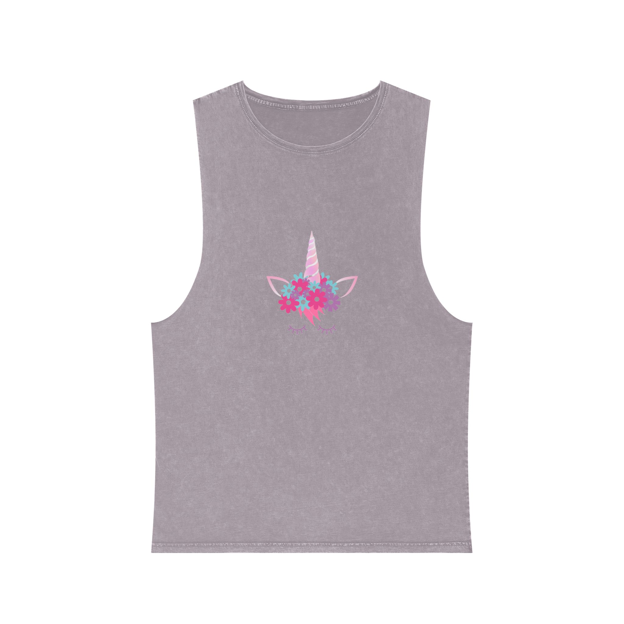 Unicorn Face Flowers Pink Unisex Stonewash Tank Top - Image 17