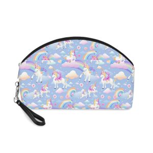 Playful Unicorns Among Flowers Clouds Rainbows Ice Creams Pastel Background (2) Makeup Bag