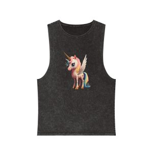 Cartoon Unicorn With Wings Pink Background Generative Ai Unisex Stonewash Tank Top