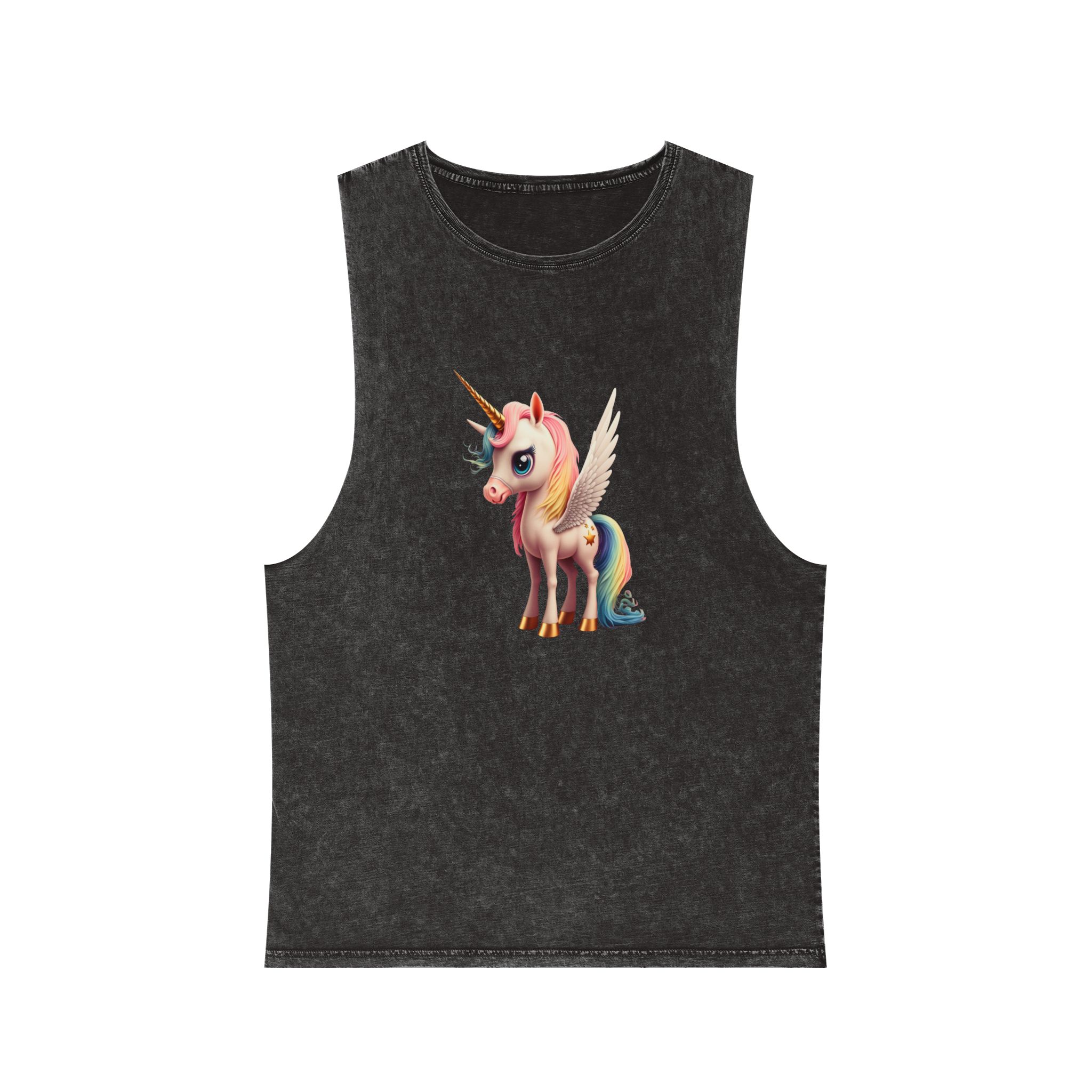 Cartoon Unicorn With Wings Pink Background Generative Ai Unisex Stonewash Tank Top