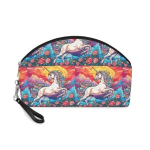 Unicorn Sky With Flowers Clouds Generative Ai Makeup Bag