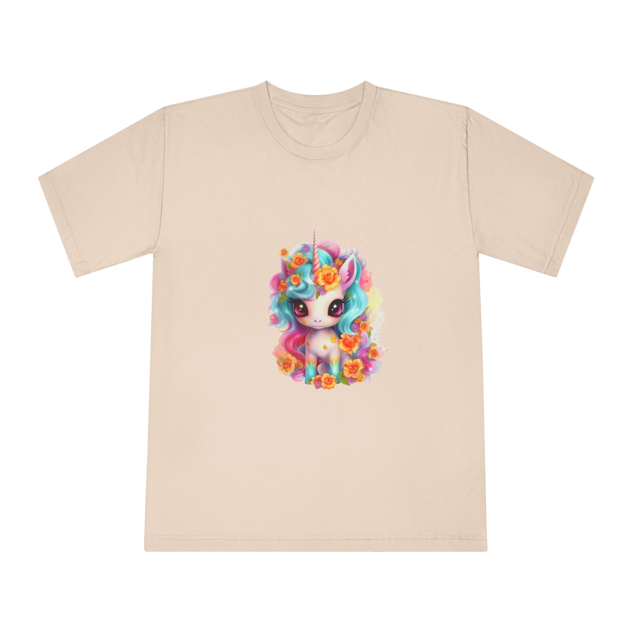 Illustration Unicorn Cartoon With Flower White Background Generative Ai (2) Unisex Classic Crewneck T Shirt - Image 9