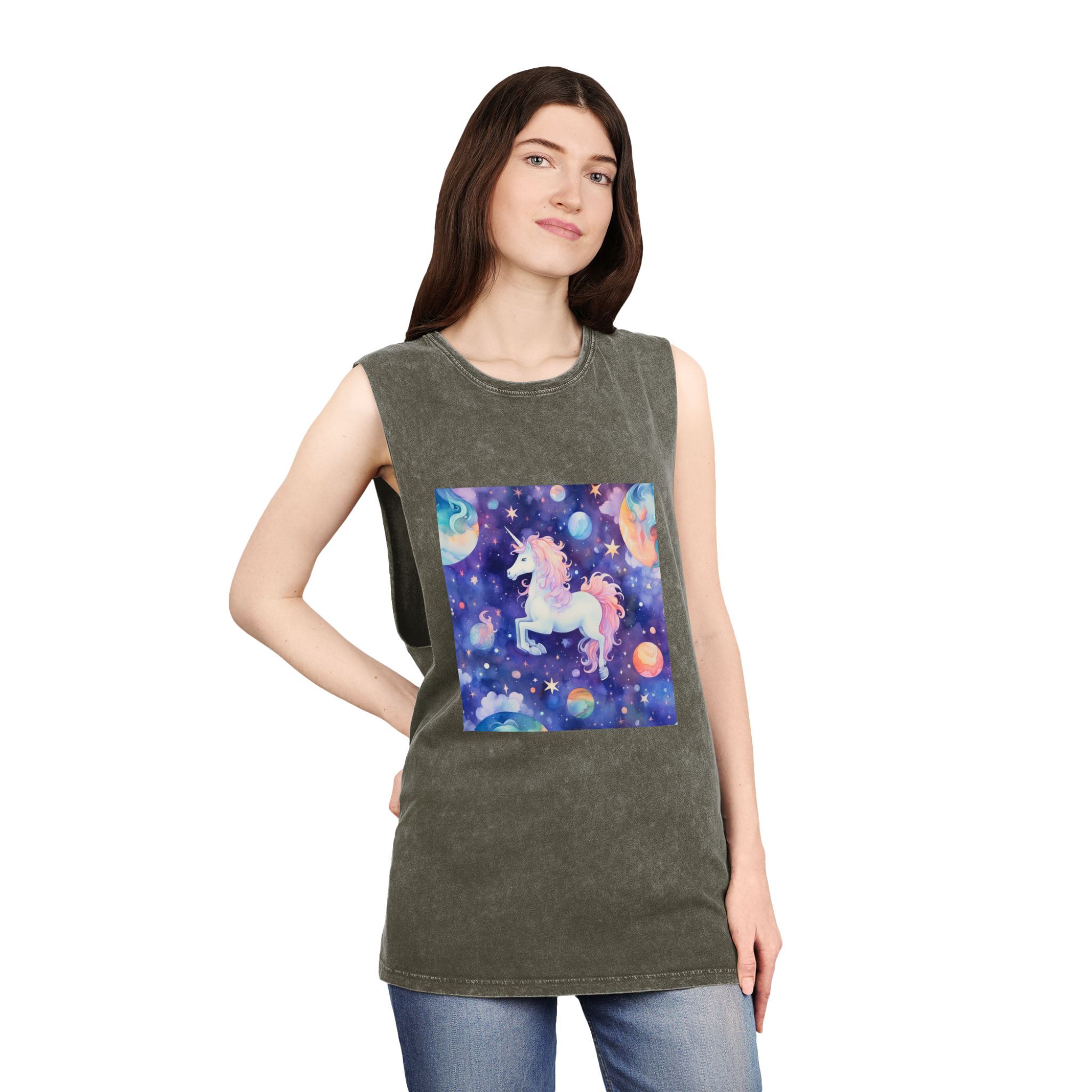 There Is Unicorn That Is Flying Through Sky Generative Ai Unisex Stonewash Tank Top - Image 8