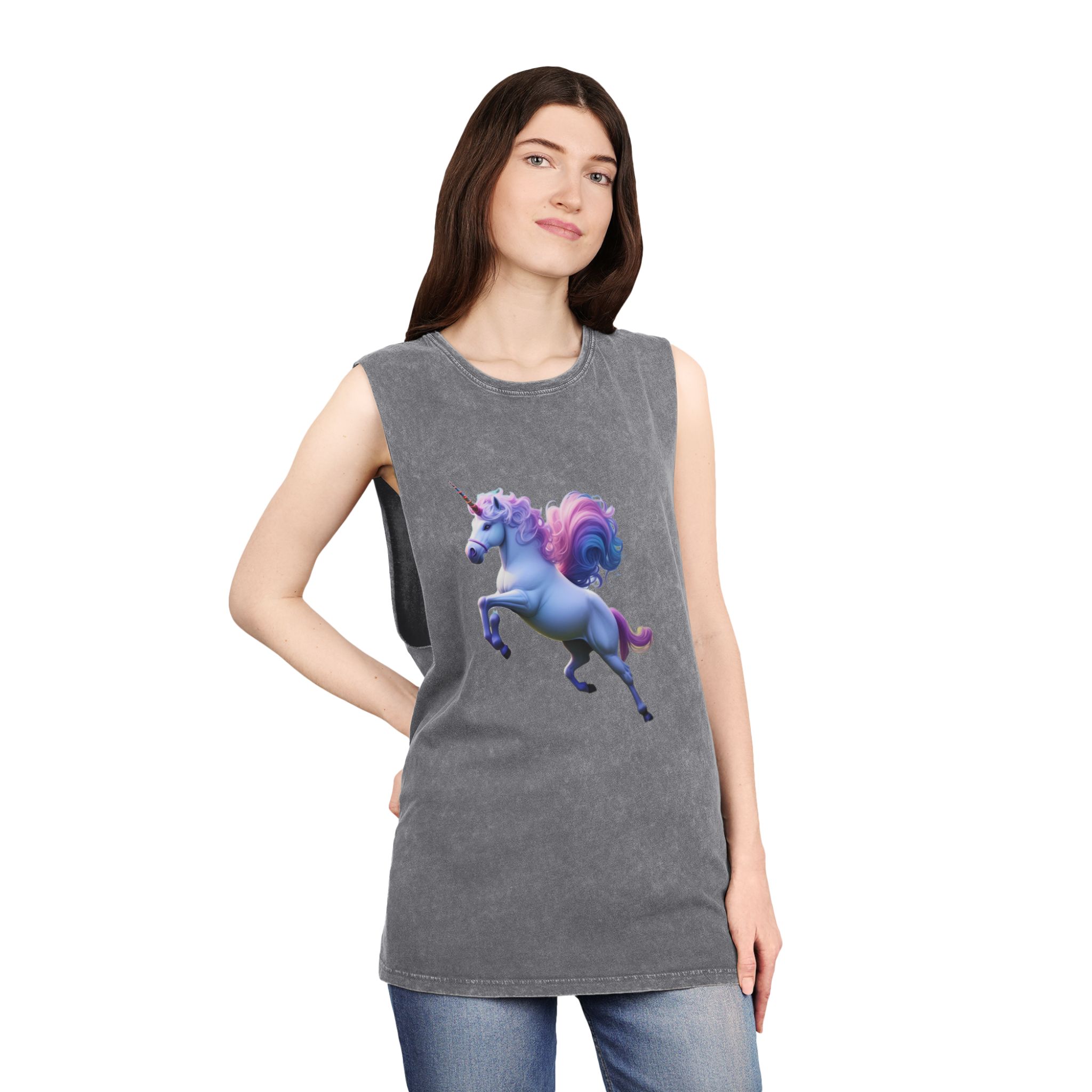 Beautiful Unicorn Running Magical Meadow Unicorn Background Images Whimsical Unicorn (37) Unisex Stonewash Tank Top - Image 12