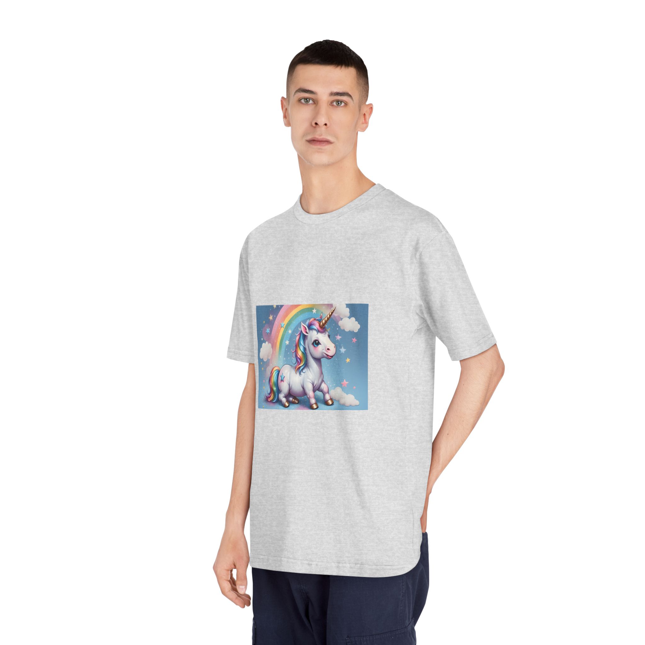 Happy Unicorn Background Sky Rainbow Unisex Classic Crewneck T Shirt - Image 16
