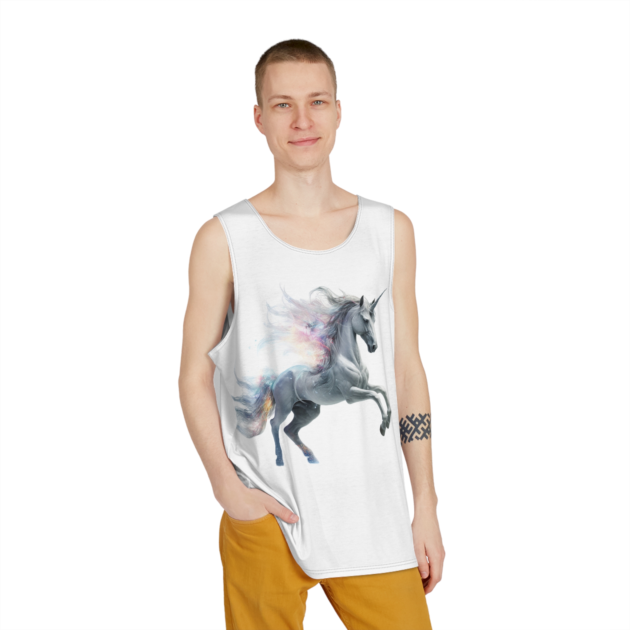 Unicorn With White Background High Quality Ultra Hd Mens Tank Aop - Image 3