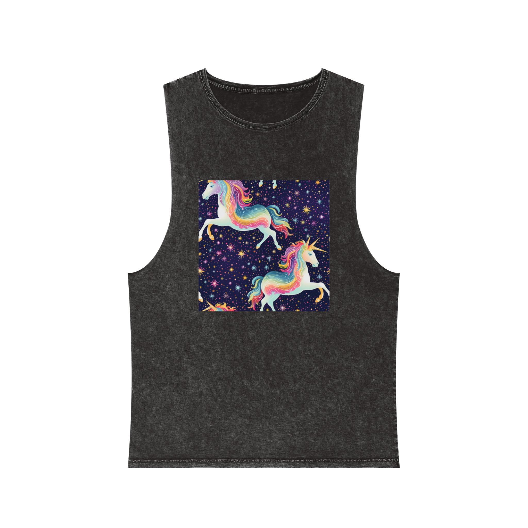 Seamless Pattern With Unicorns Stars Dark Background Generative Ai Unisex Stonewash Tank Top