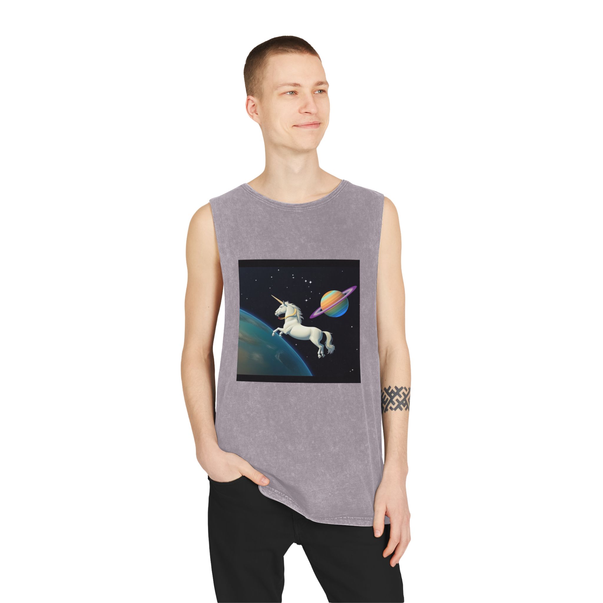 Picture White Unicorn With Rainbow It Unisex Stonewash Tank Top - Image 19