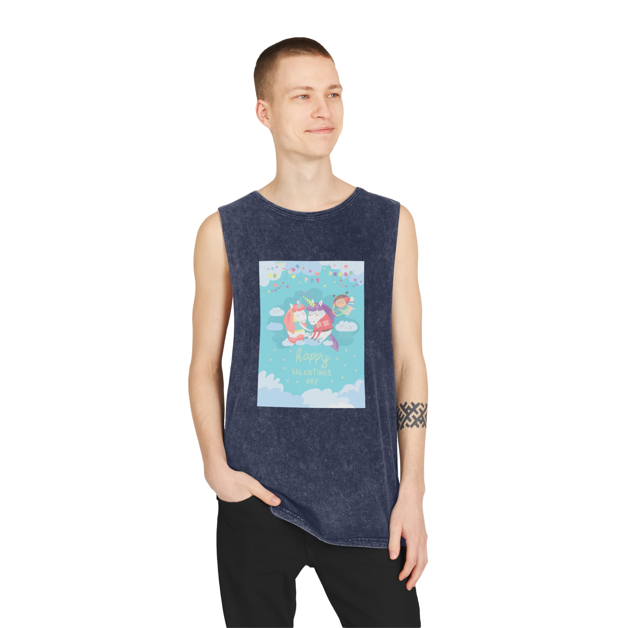 Cute Card With Fairy Unicorns Love Unisex Stonewash Tank Top - Image 15