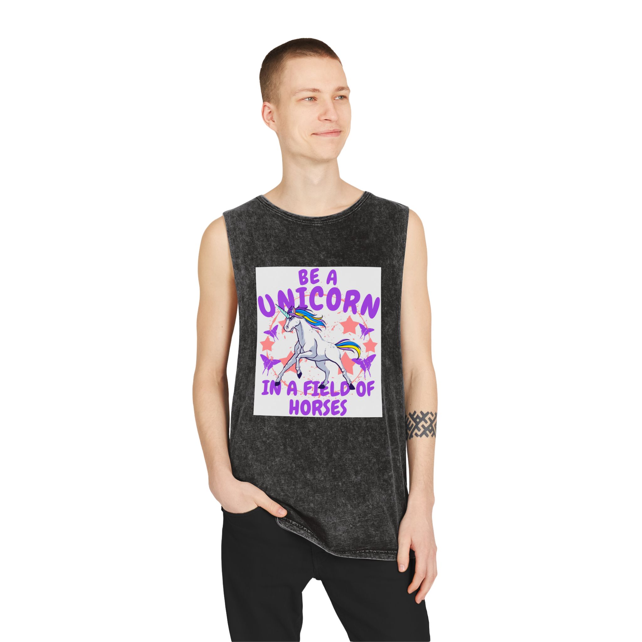 Be Unicorn Unisex Stonewash Tank Top - Image 3