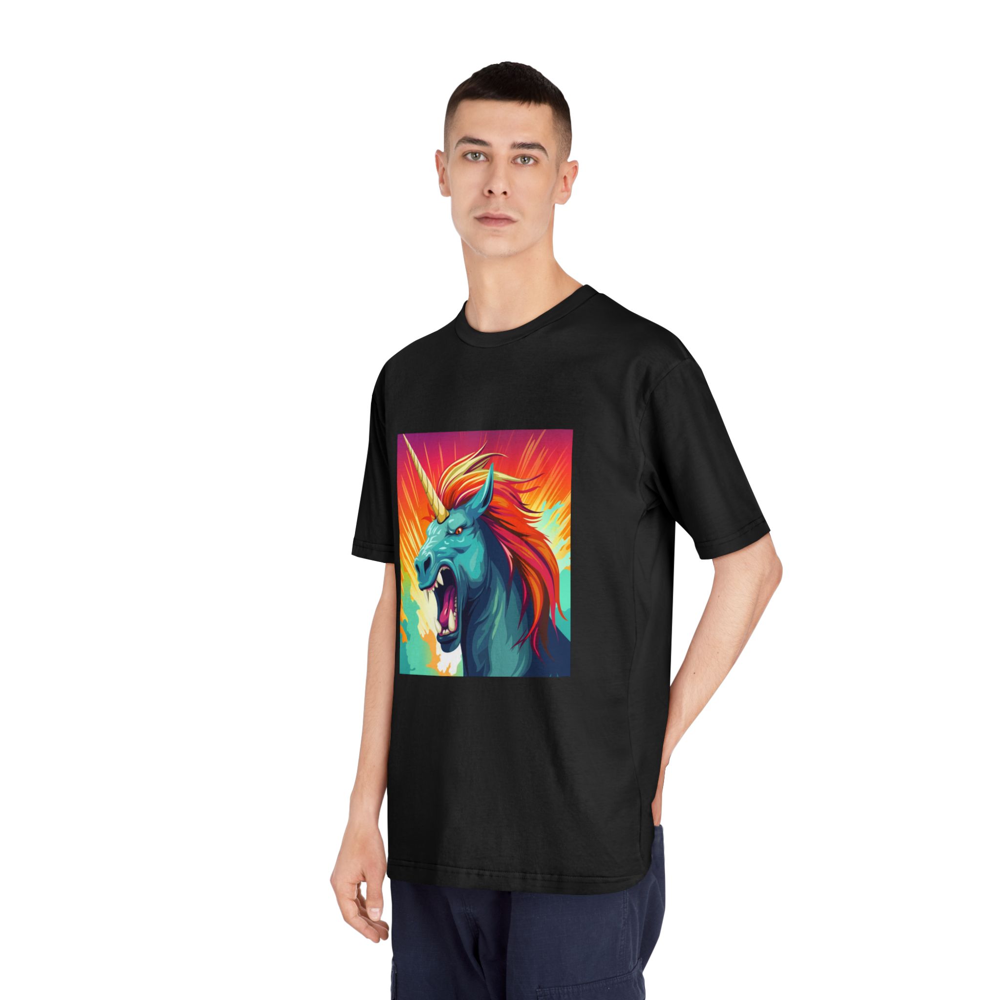 Illustration Unicorn With Colorful Mane Yellow Horn Generative Ai Unisex Classic Crewneck T Shirt - Image 8