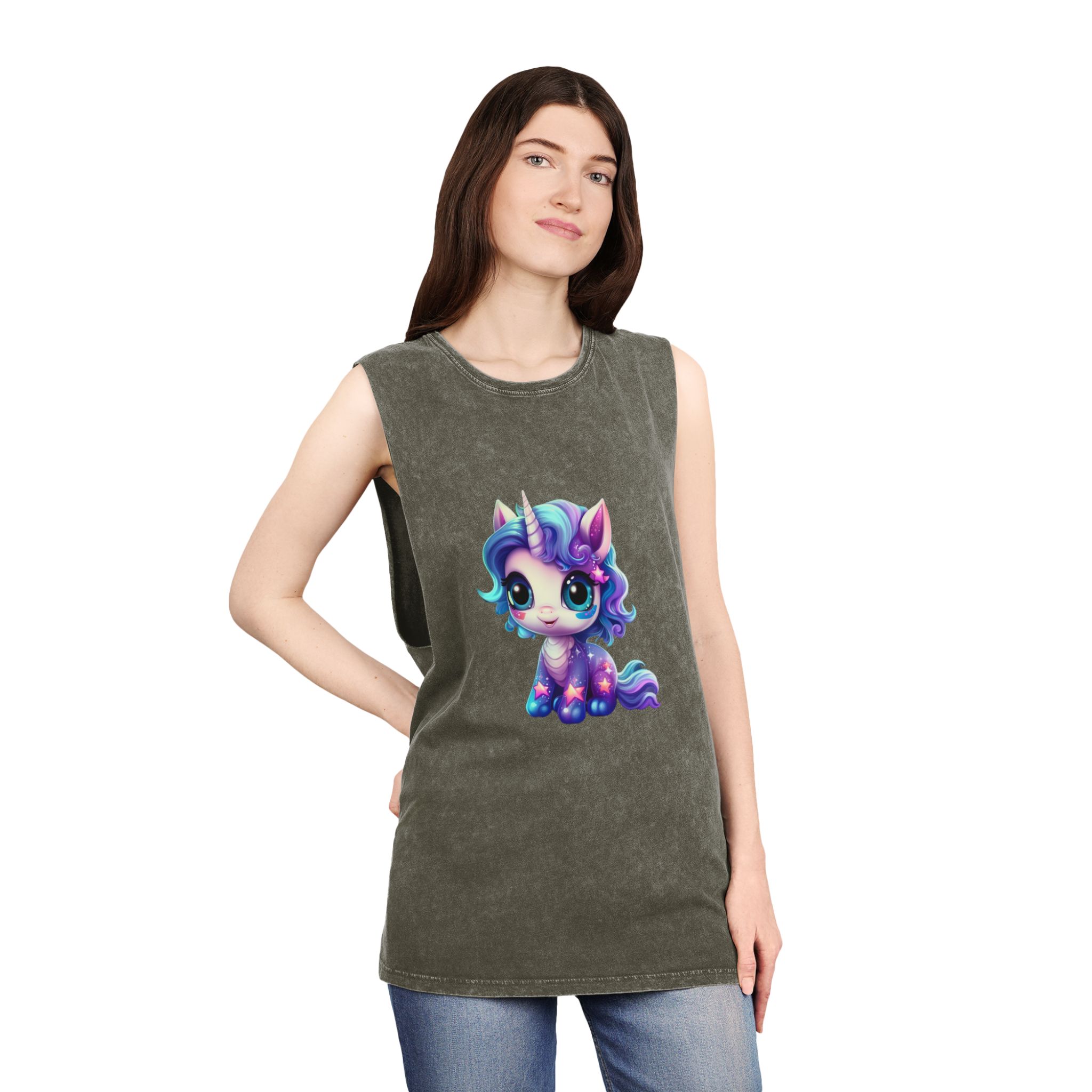 Beautiful Cute Baby Unicorn Unisex Stonewash Tank Top - Image 8