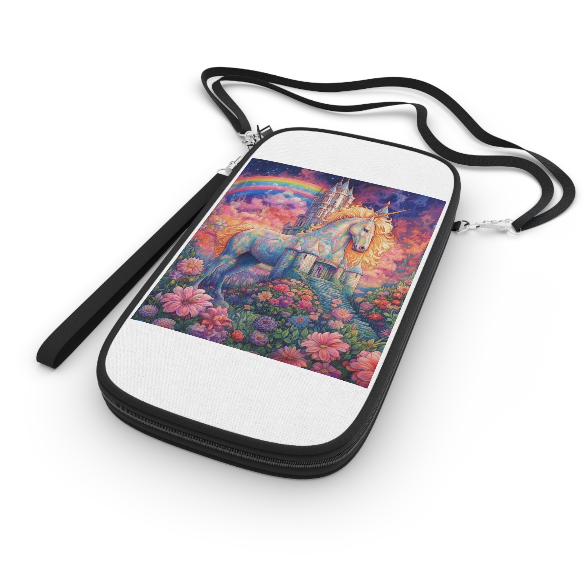 Painting Unicorn Field Flowers With Castle Background Generative Ai (1) Passport Wallet - Image 3