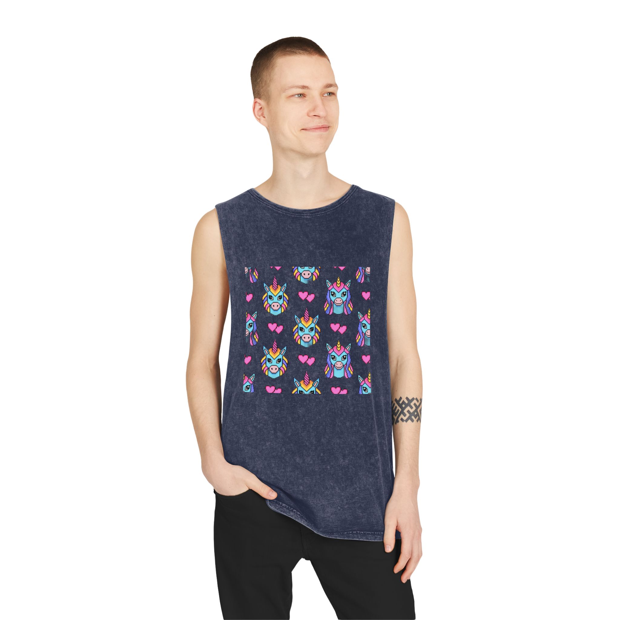 Unicorn Pattern Unisex Stonewash Tank Top - Image 15