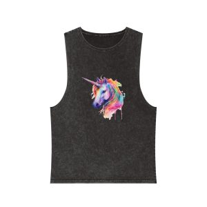 Unicorn Portrait Watercolor Illustration Rainbow Animal Watercolor Character Isolated White Copy Unisex Stonewash Tank Top