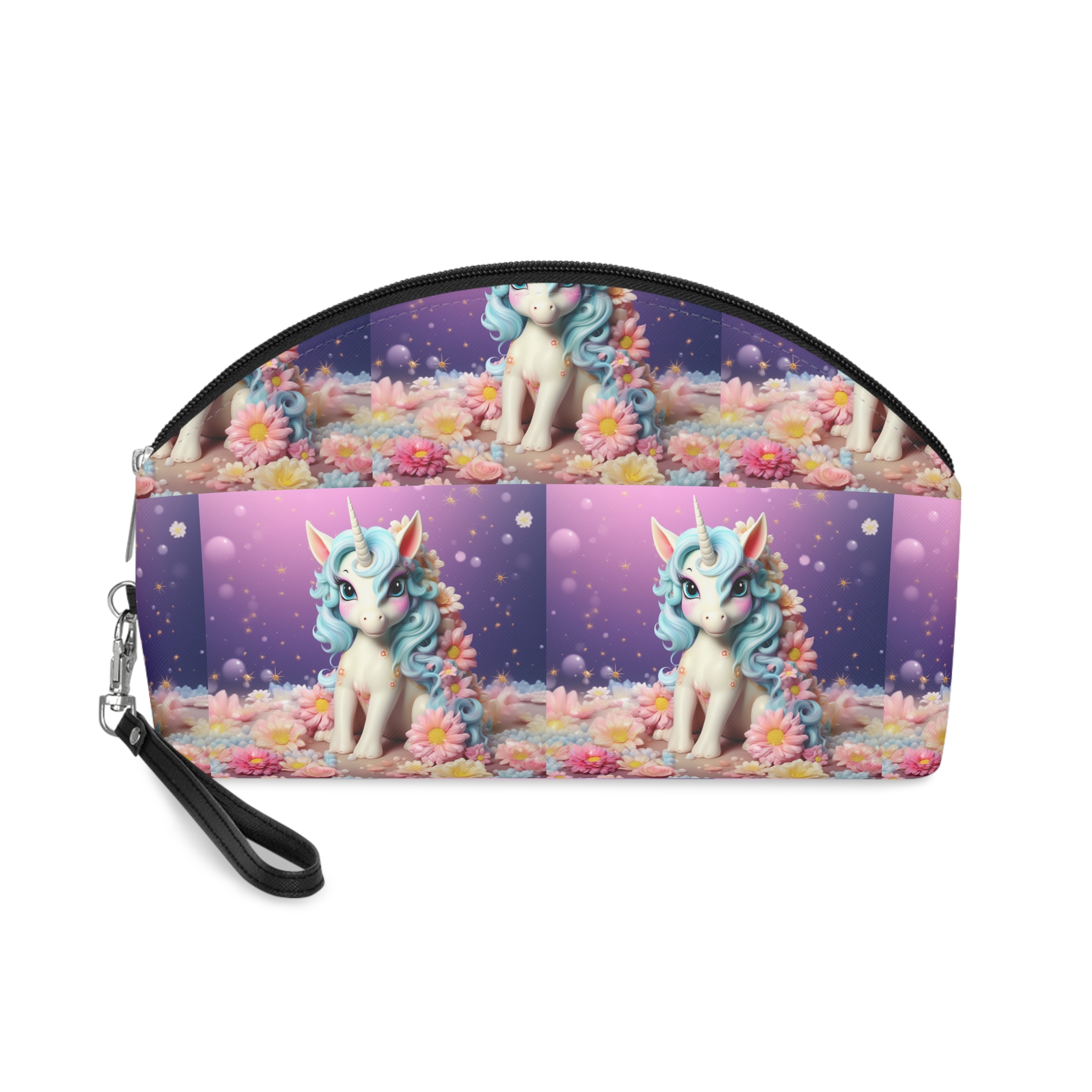 There Is White Unicorn With Blue Hair Flowers Table Generative Ai Makeup Bag