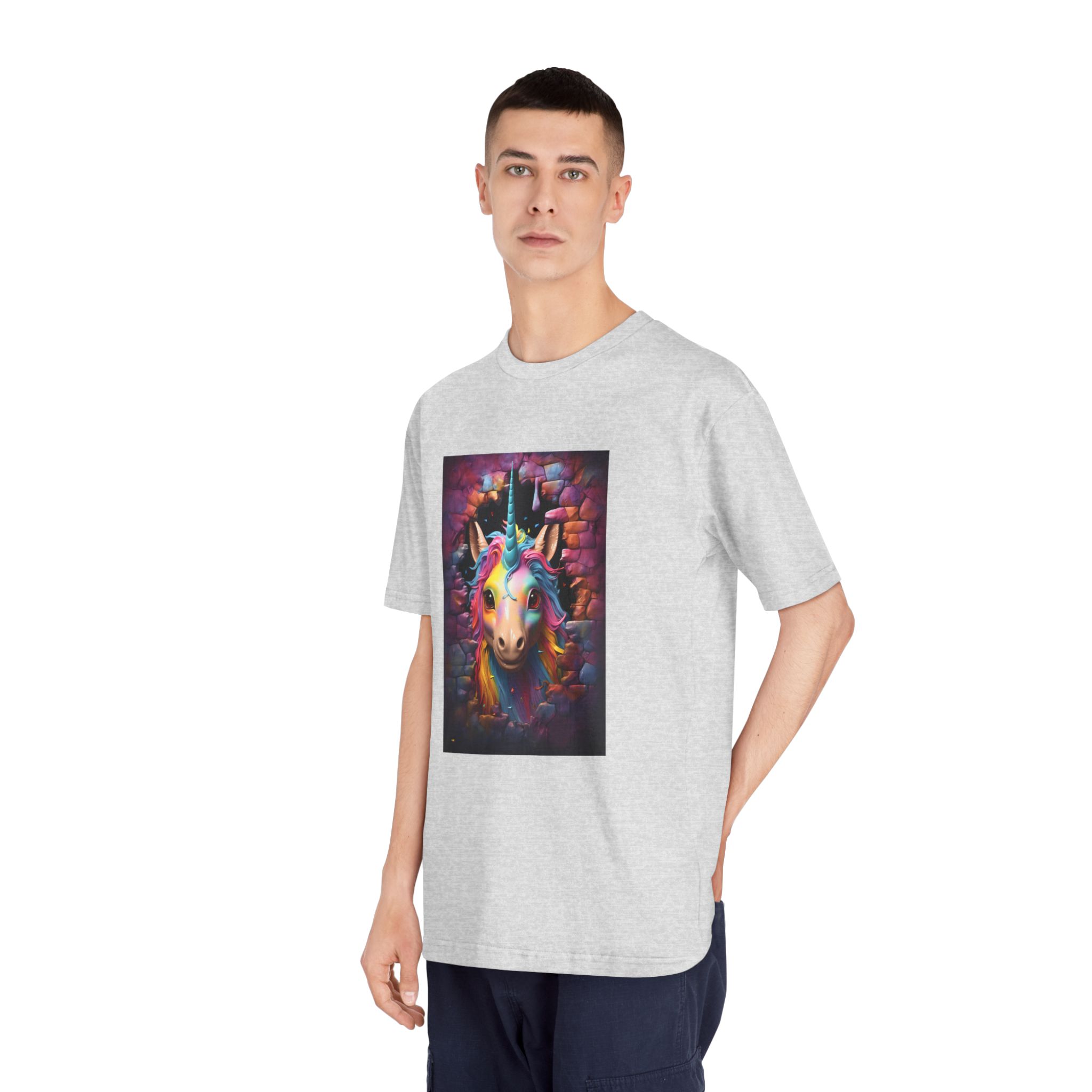 Cute Unicorn Cartoon Looking Through Wall Poster Illustration Kids Unisex Classic Crewneck T Shirt - Image 16