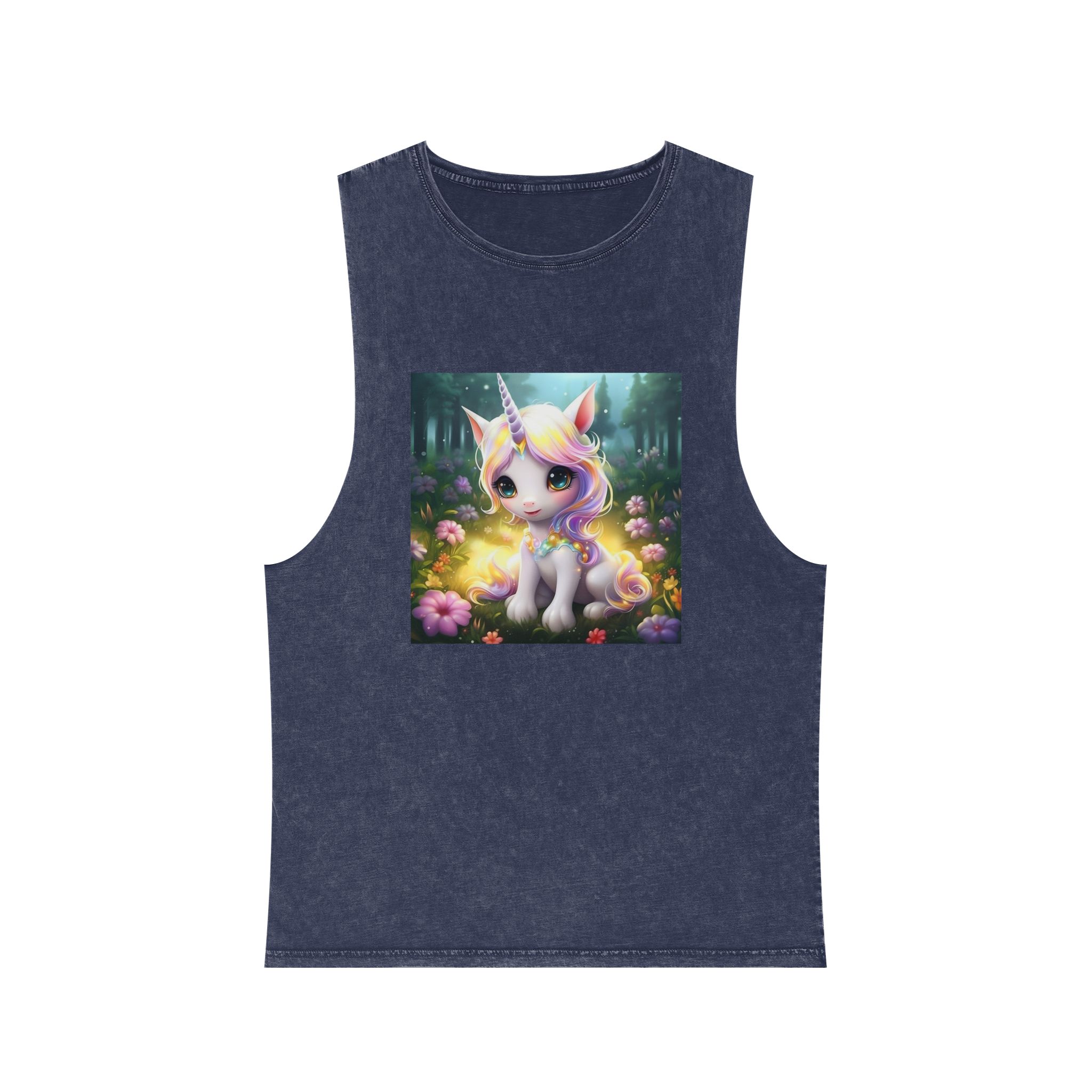 Unicorn Sitting Grass With Flowers Trees Background Generative Ai Unisex Stonewash Tank Top - Image 13