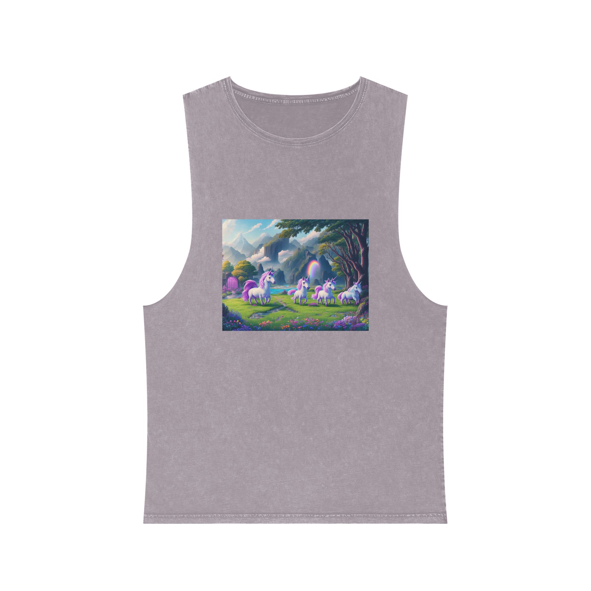 Painting Group Unicorns Landscape With Mountains Background Unisex Stonewash Tank Top - Image 17