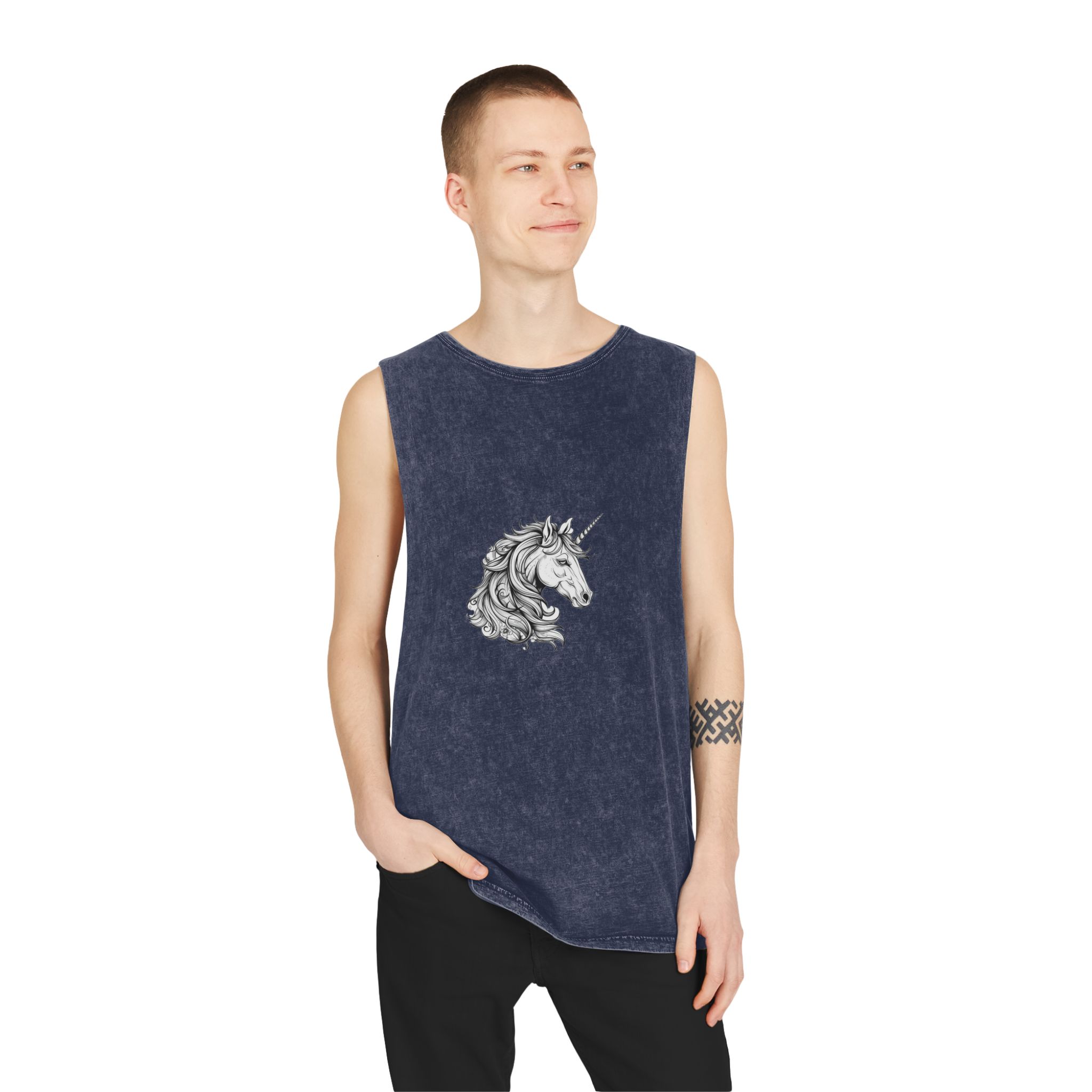 Cute Unicorn Animation Line Drawing Black White Create Greeting Cards Coloring Books Po Copy Unisex Stonewash Tank Top - Image 15