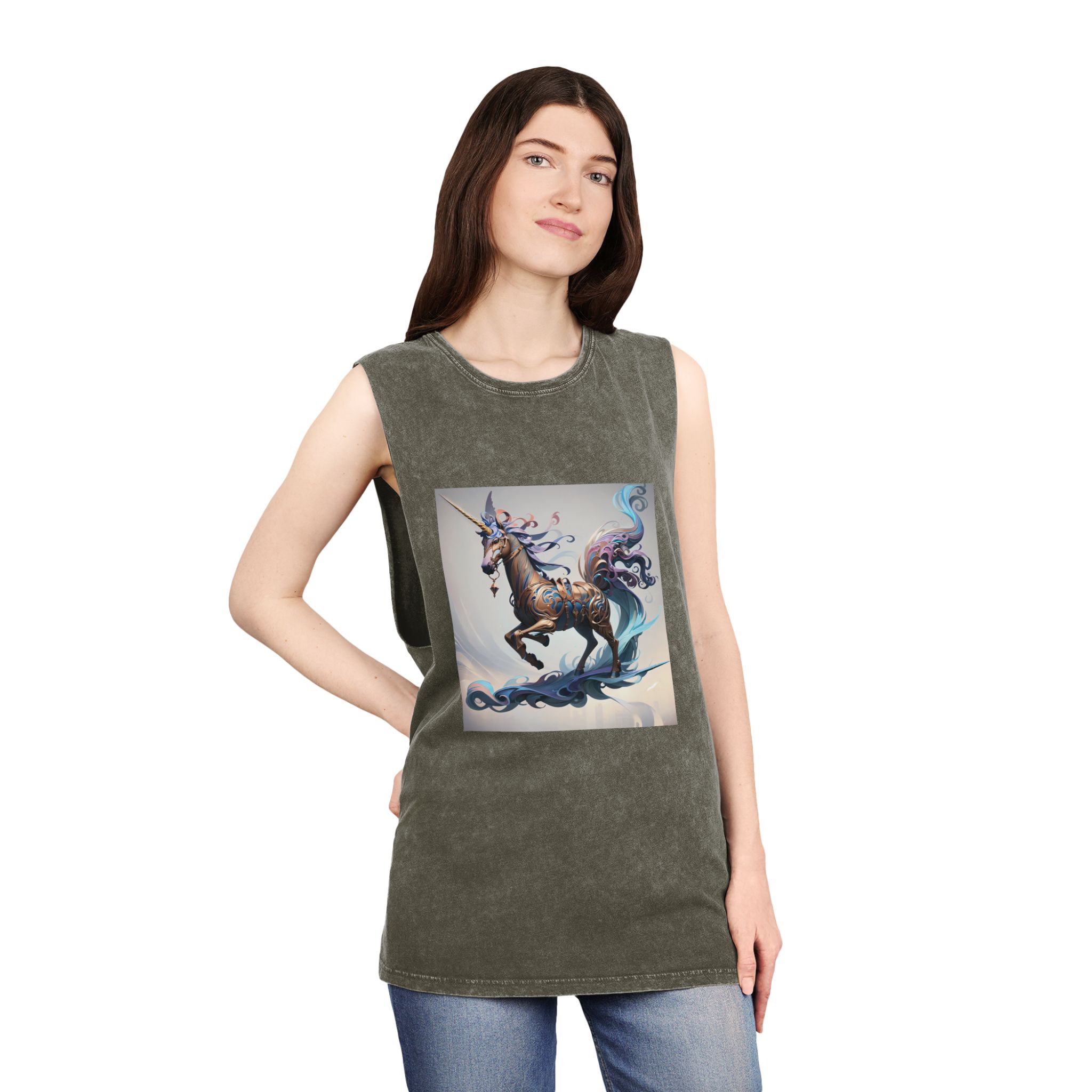 Painting Unicorn Unisex Stonewash Tank Top - Image 8