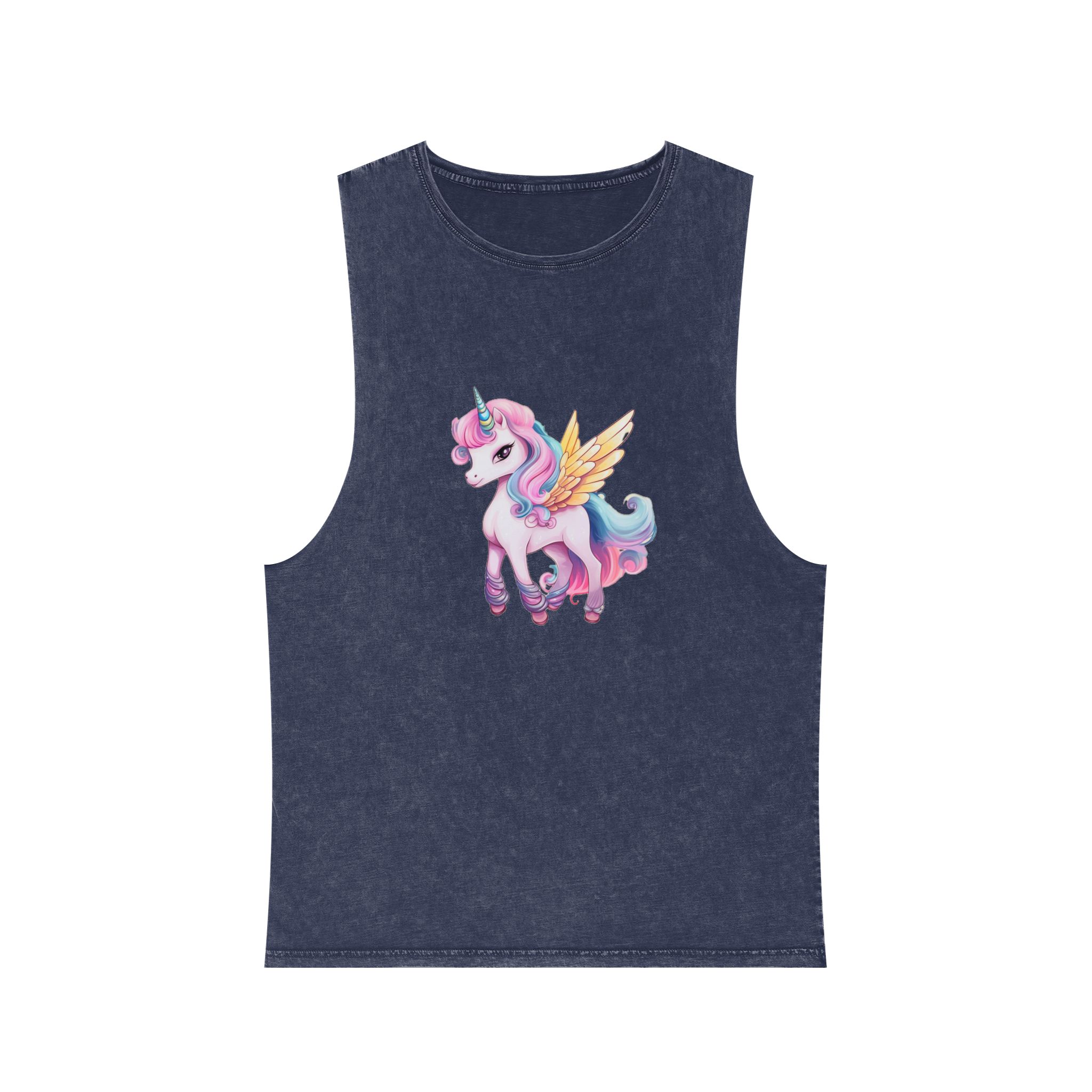 There Is Cartoon Unicorn With Pink Mane Blue Tail Generative Ai Unisex Stonewash Tank Top - Image 13