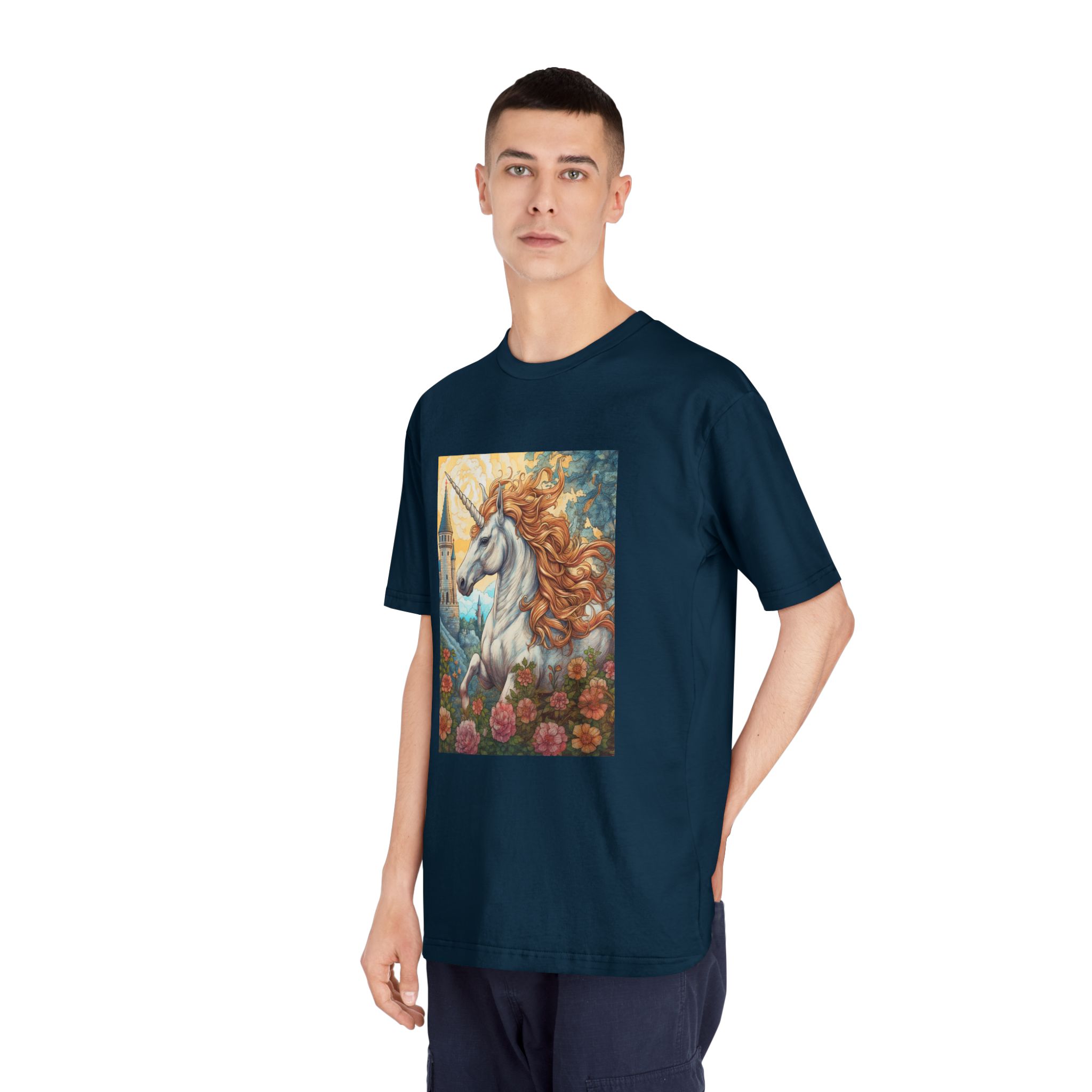 Painting Unicorn With Long Mane Castle Background Generative Ai Unisex Classic Crewneck T Shirt - Image 20