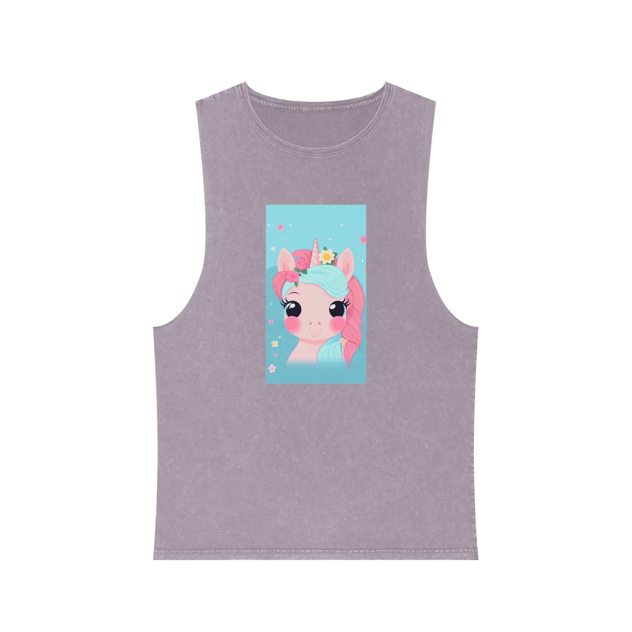 Close Up Cartoon Unicorn With Flower Crown Her Head Generative Ai Unisex Stonewash Tank Top - Image 17