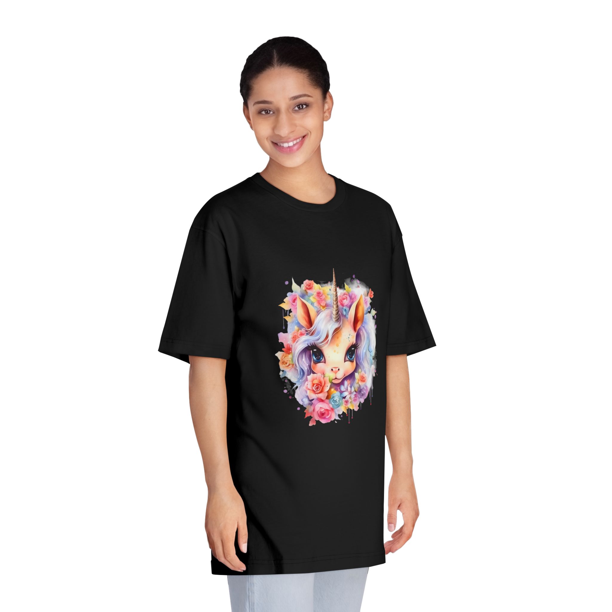 Cute Colorful Magic Unicorn With Flowers Watercolor Style (7) Unisex Classic Crewneck T Shirt - Image 7
