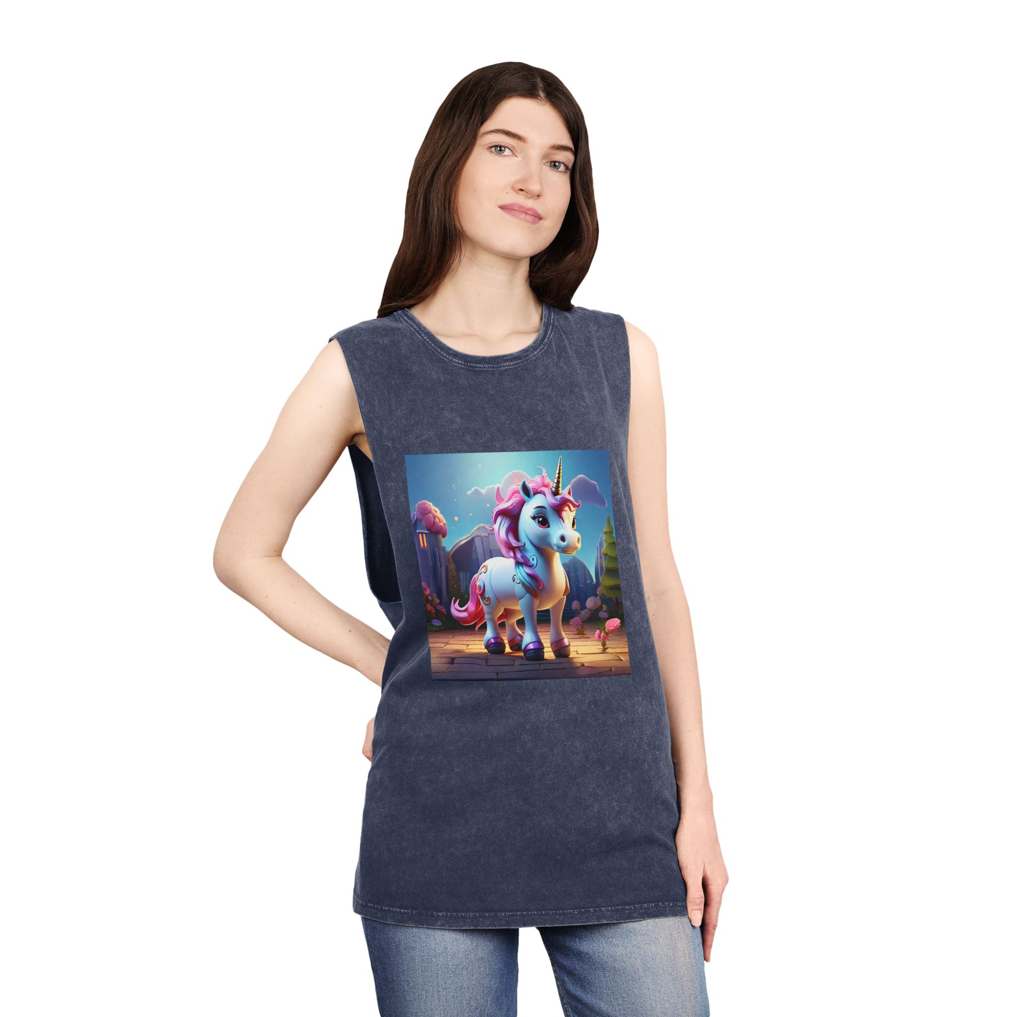 Animated Unicorn Children Generated By Ai (8) Unisex Stonewash Tank Top - Image 16