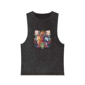 Magical Fantasy Poster With Unicorn Lion Medieval Theme Unisex Stonewash Tank Top