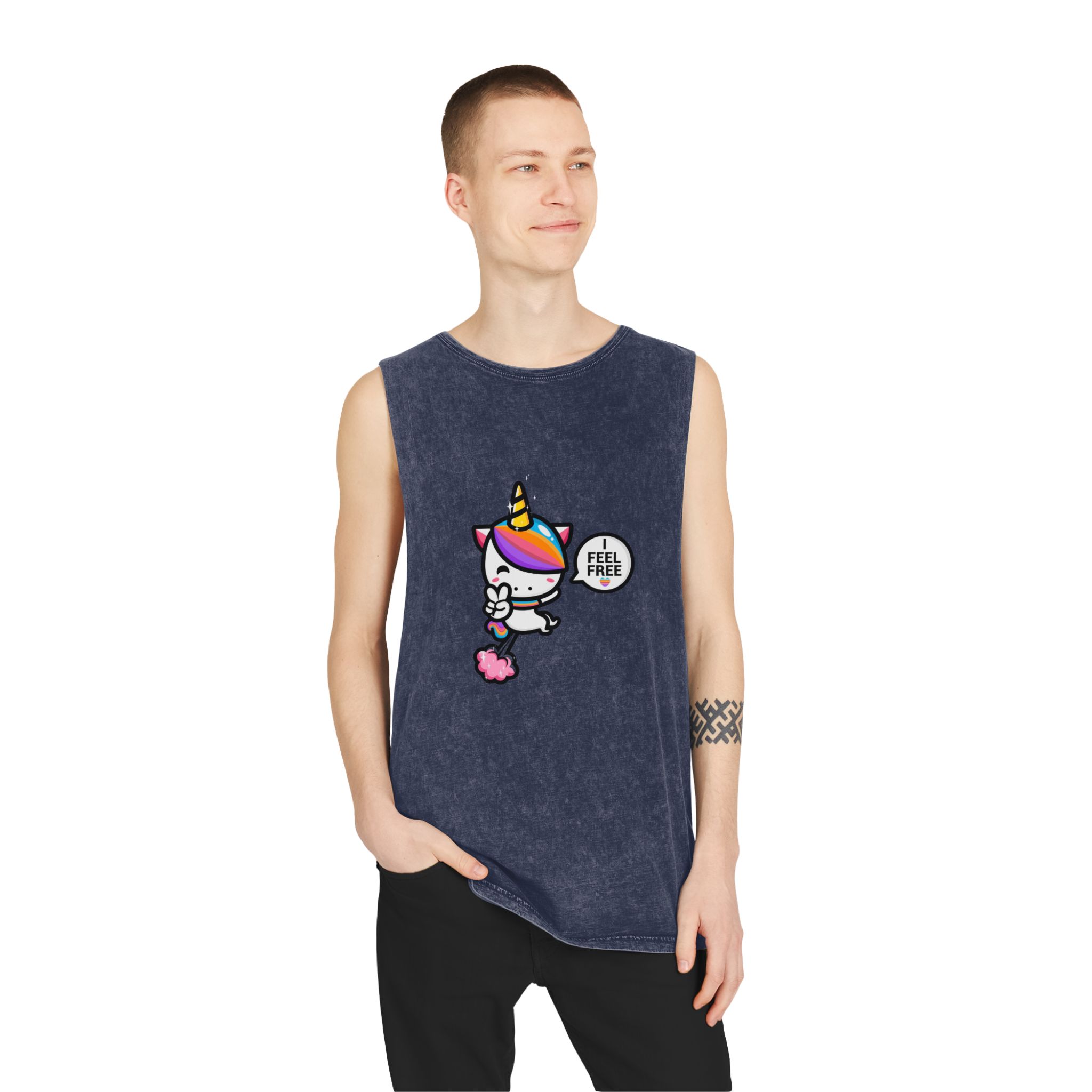 Cute Unicorn Is Flying With Fart Unisex Stonewash Tank Top - Image 15