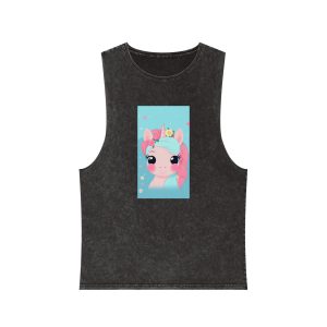 Close Up Cartoon Unicorn With Flower Crown Her Head Generative Ai Unisex Stonewash Tank Top