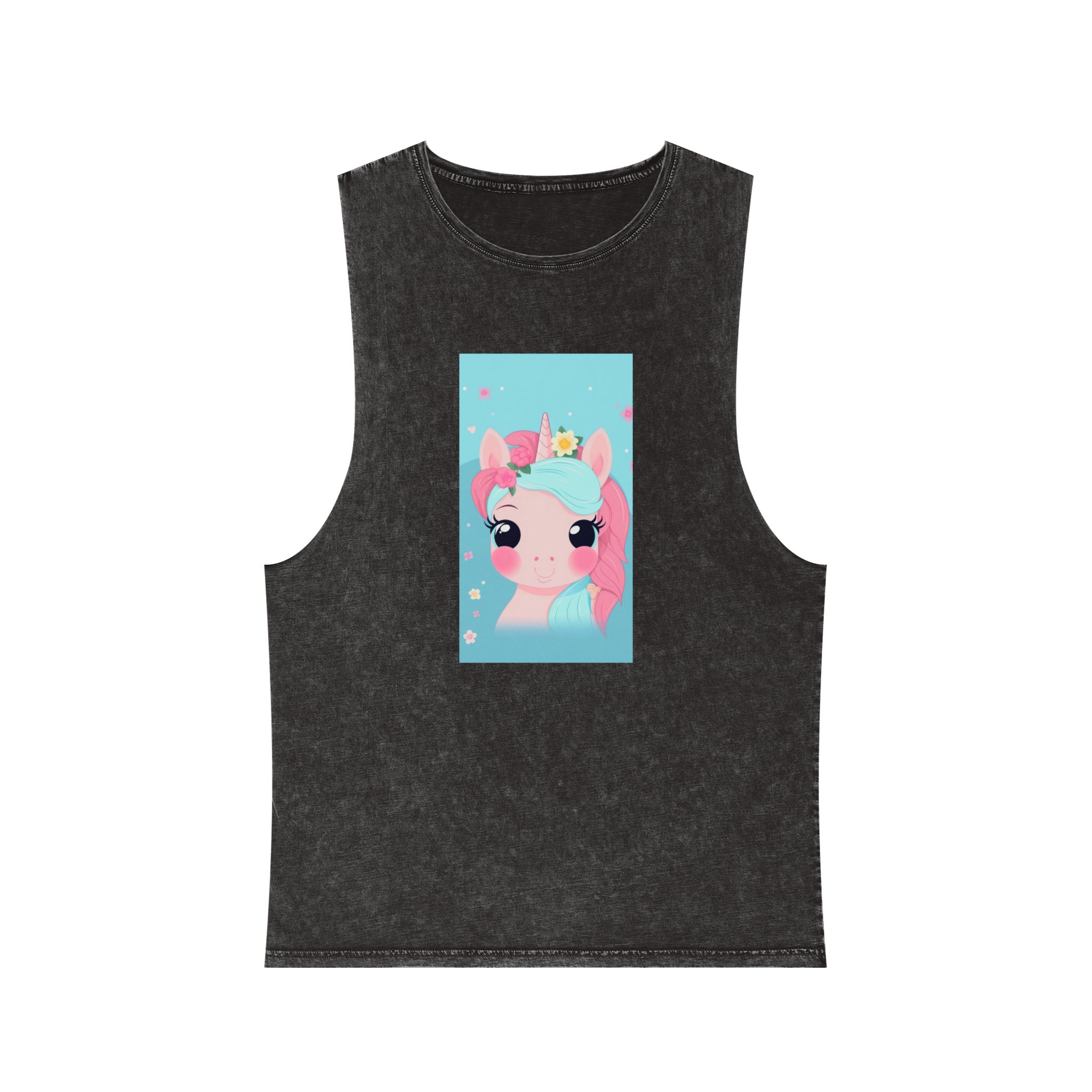 Close Up Cartoon Unicorn With Flower Crown Her Head Generative Ai Unisex Stonewash Tank Top