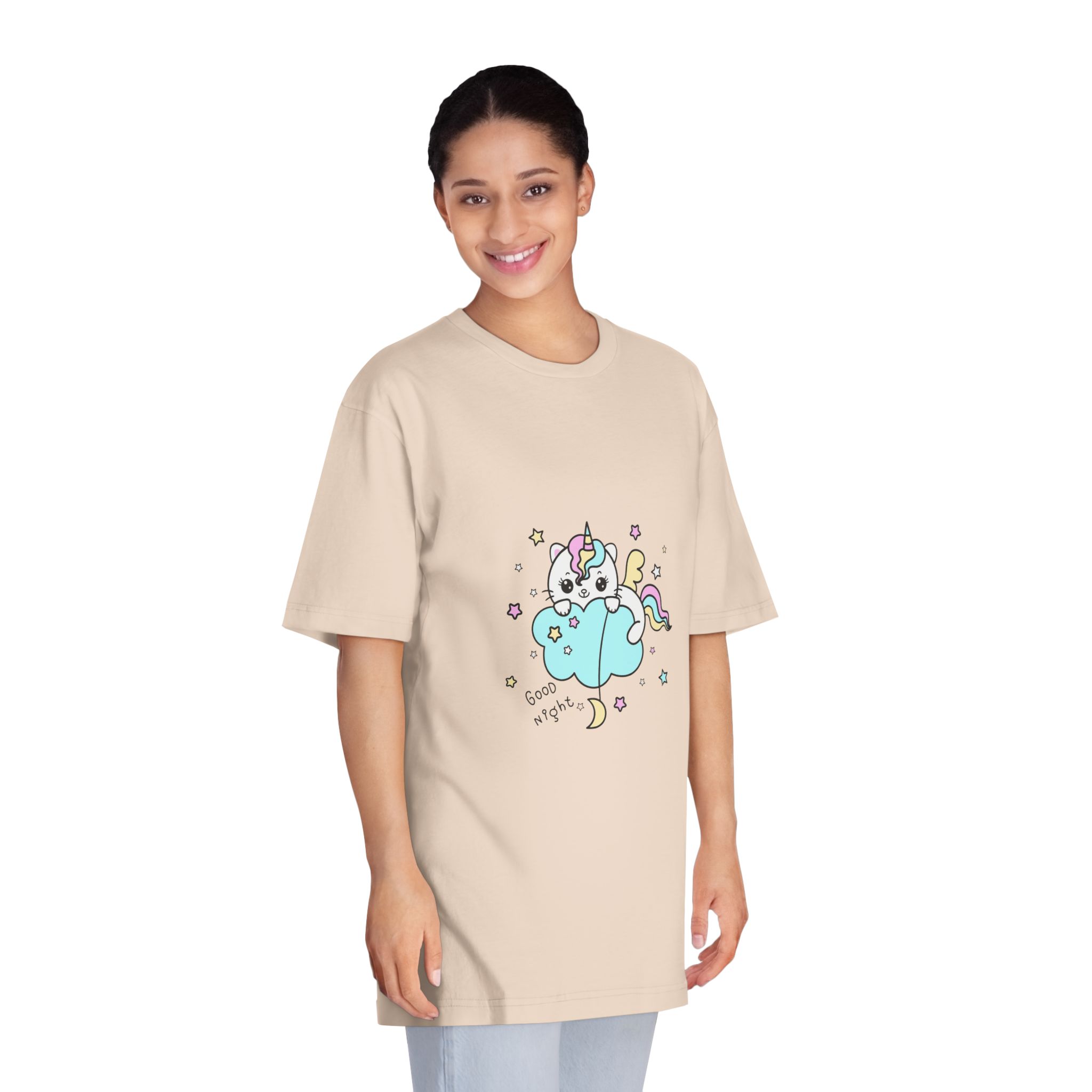 Cute Unicorn Cat Cloud Good Night Illustration Unisex Classic Crewneck T Shirt - Image 11