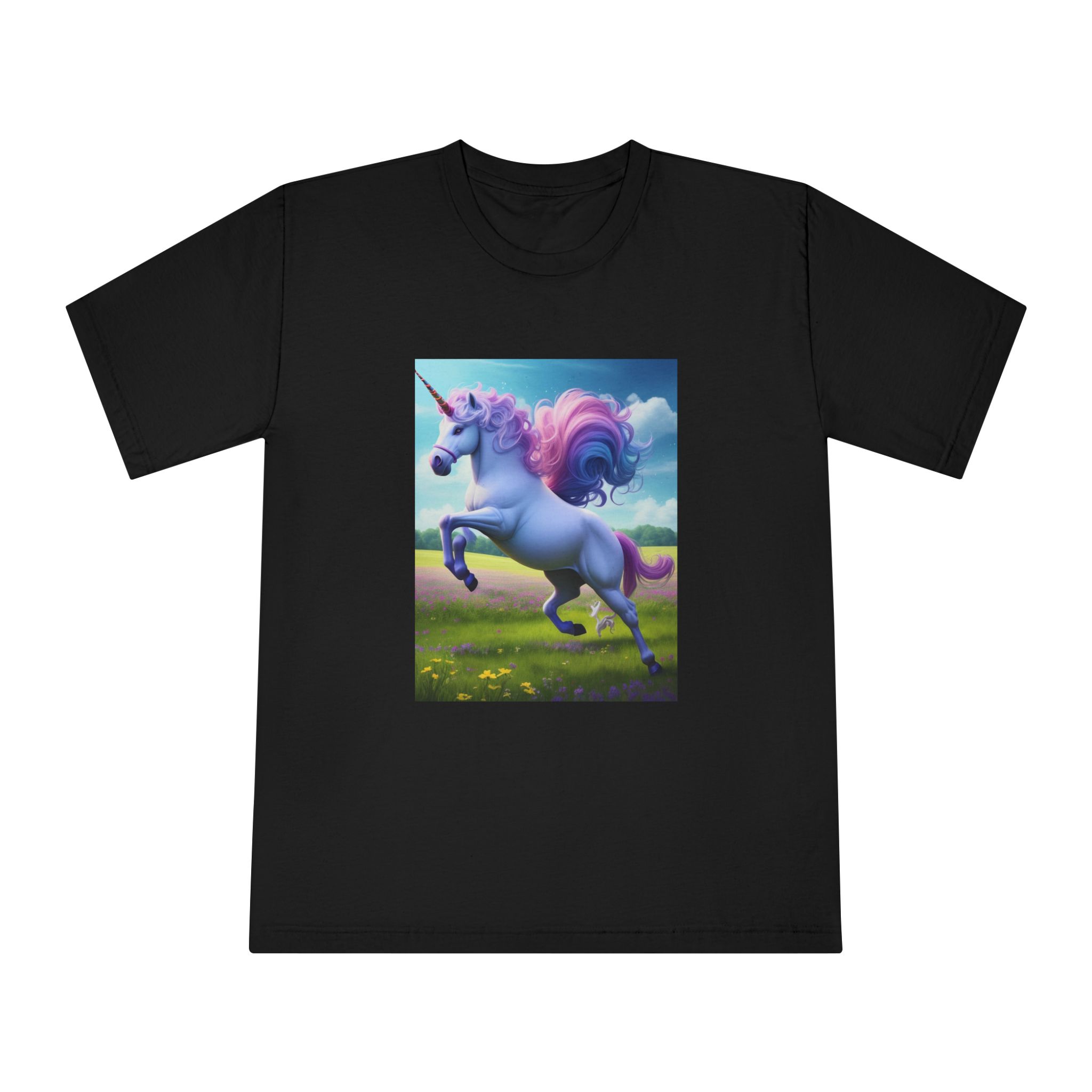 Beautiful Unicorn Running Magical Meadow Unicorn Background Images Whimsical Unicorn (26) Unisex Classic Crewneck T Shirt - Image 5