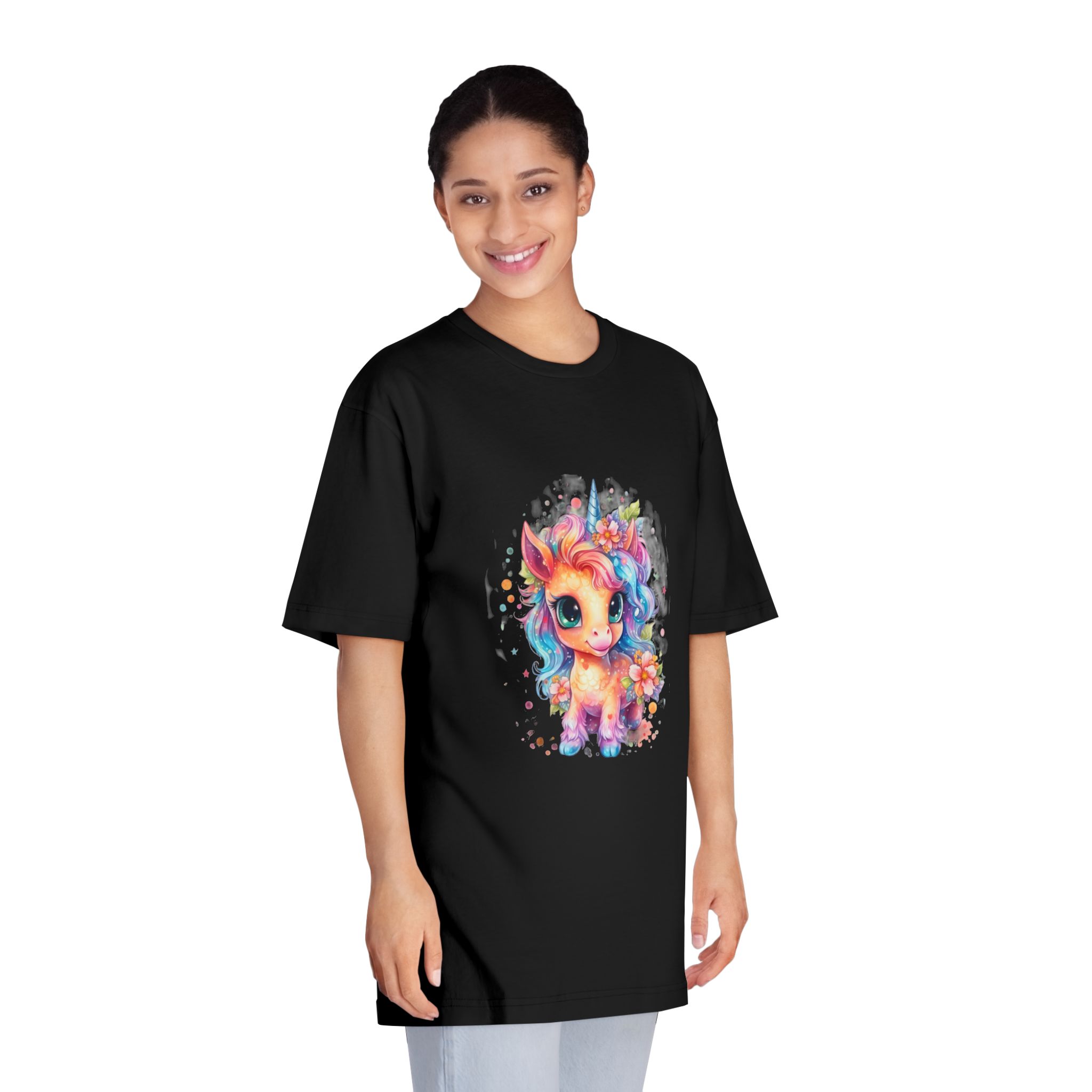 Cute Colorful Magic Unicorn With Flowers Watercolor Style (1) Copia Unisex Classic Crewneck T Shirt - Image 7