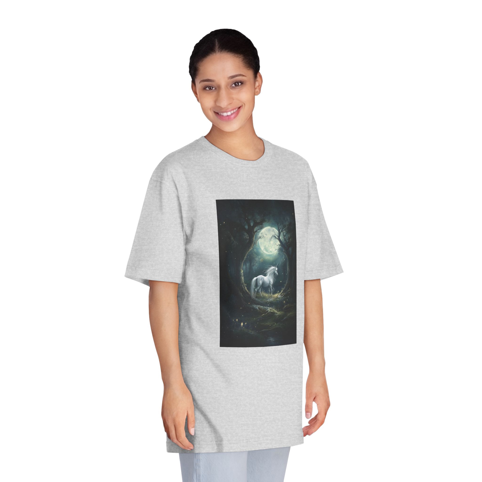 Unicorn Forest With Full Moon Background Unisex Classic Crewneck T Shirt - Image 15