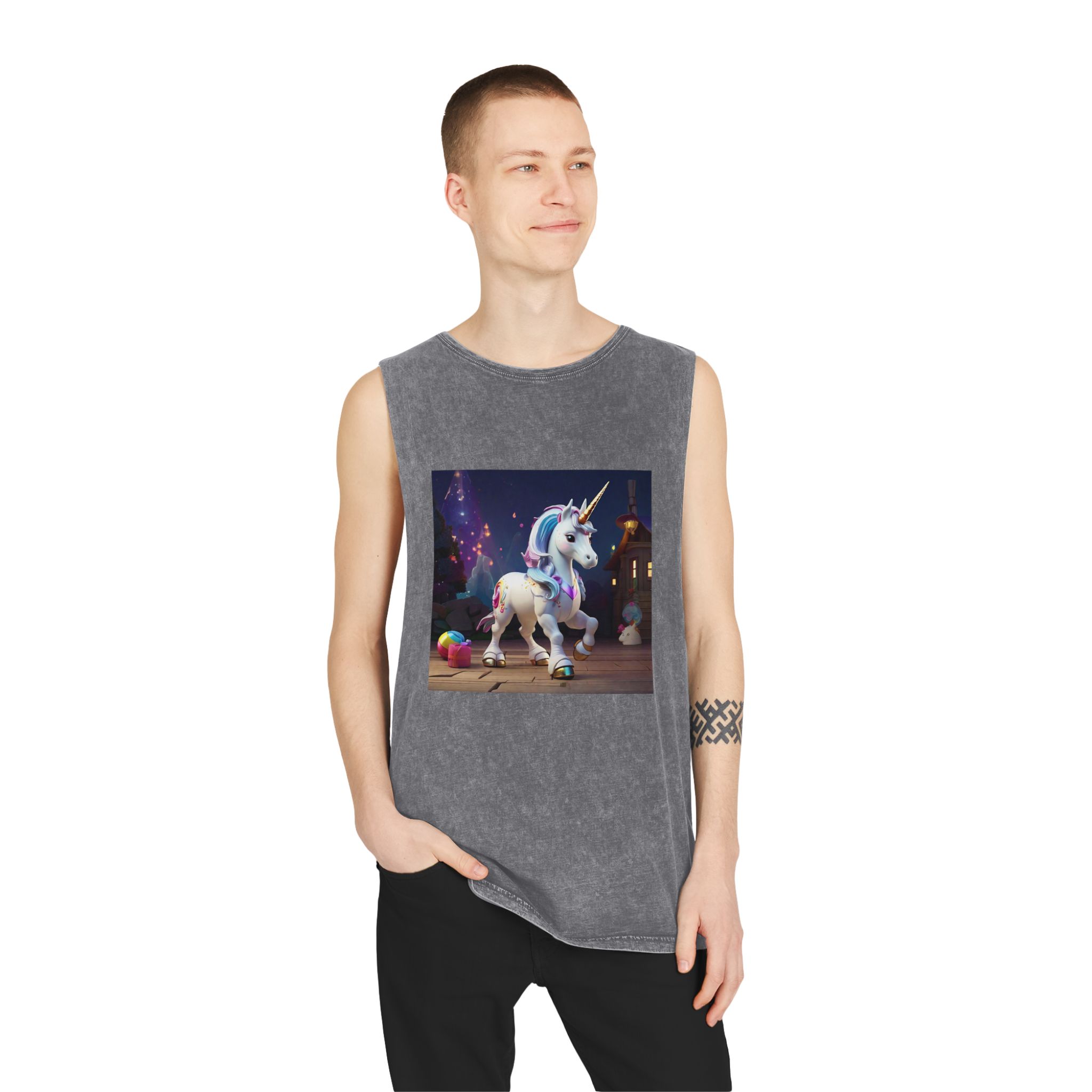 Animated Unicorn Children Generated By Ai (15) Unisex Stonewash Tank Top - Image 11