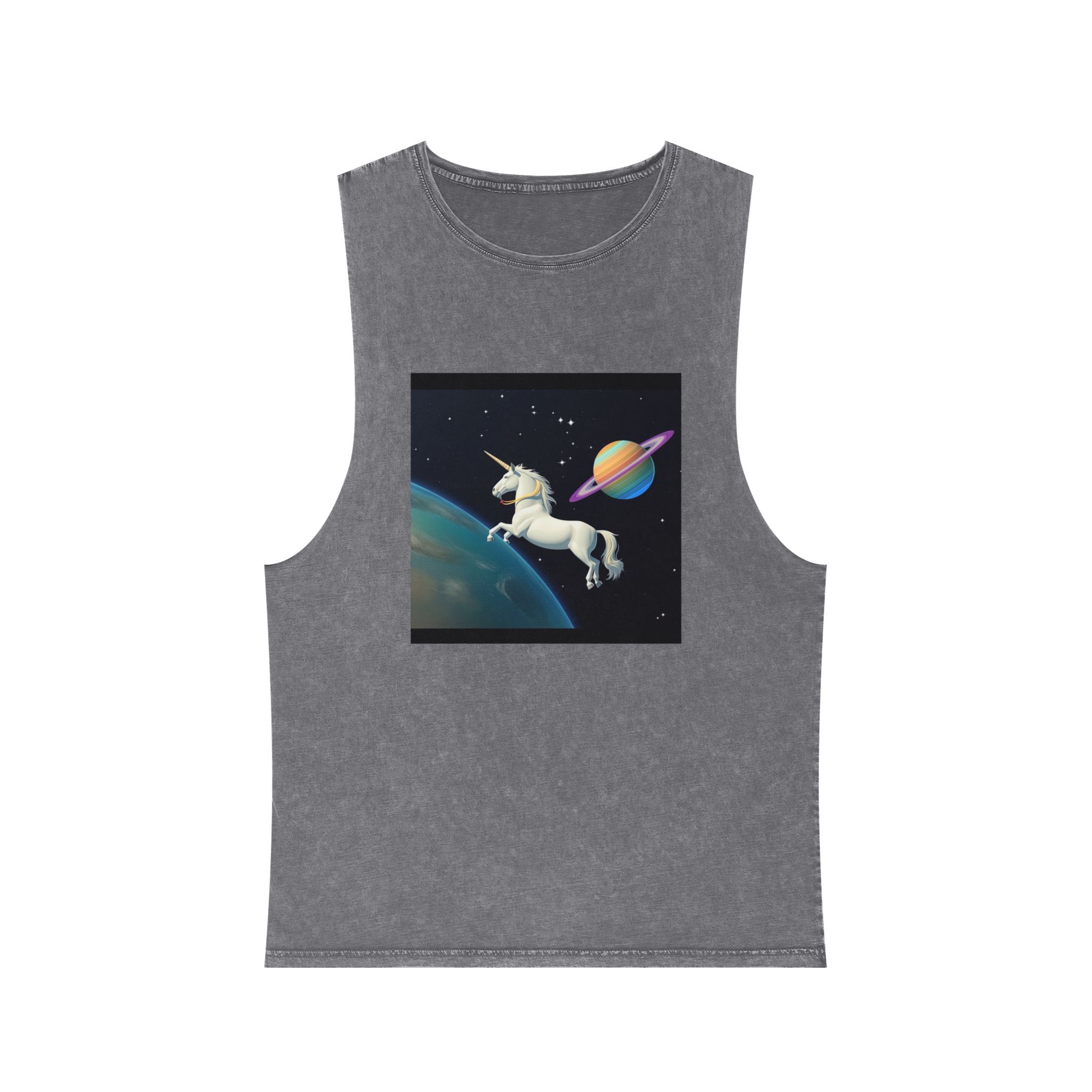 Picture White Unicorn With Rainbow It Unisex Stonewash Tank Top - Image 9