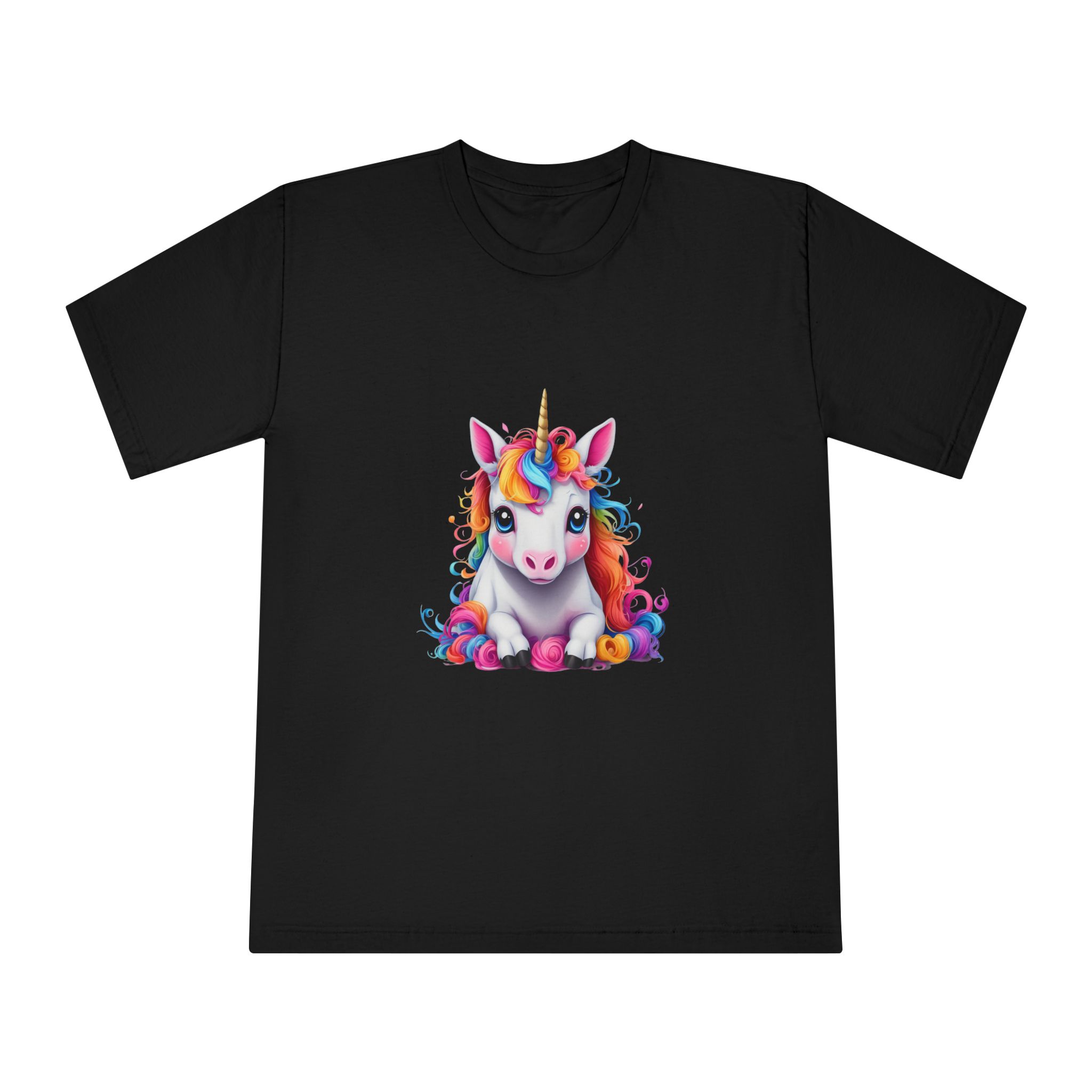 Cute Unicorn With Colorful Hair Isolated White Background Unisex Classic Crewneck T Shirt - Image 5